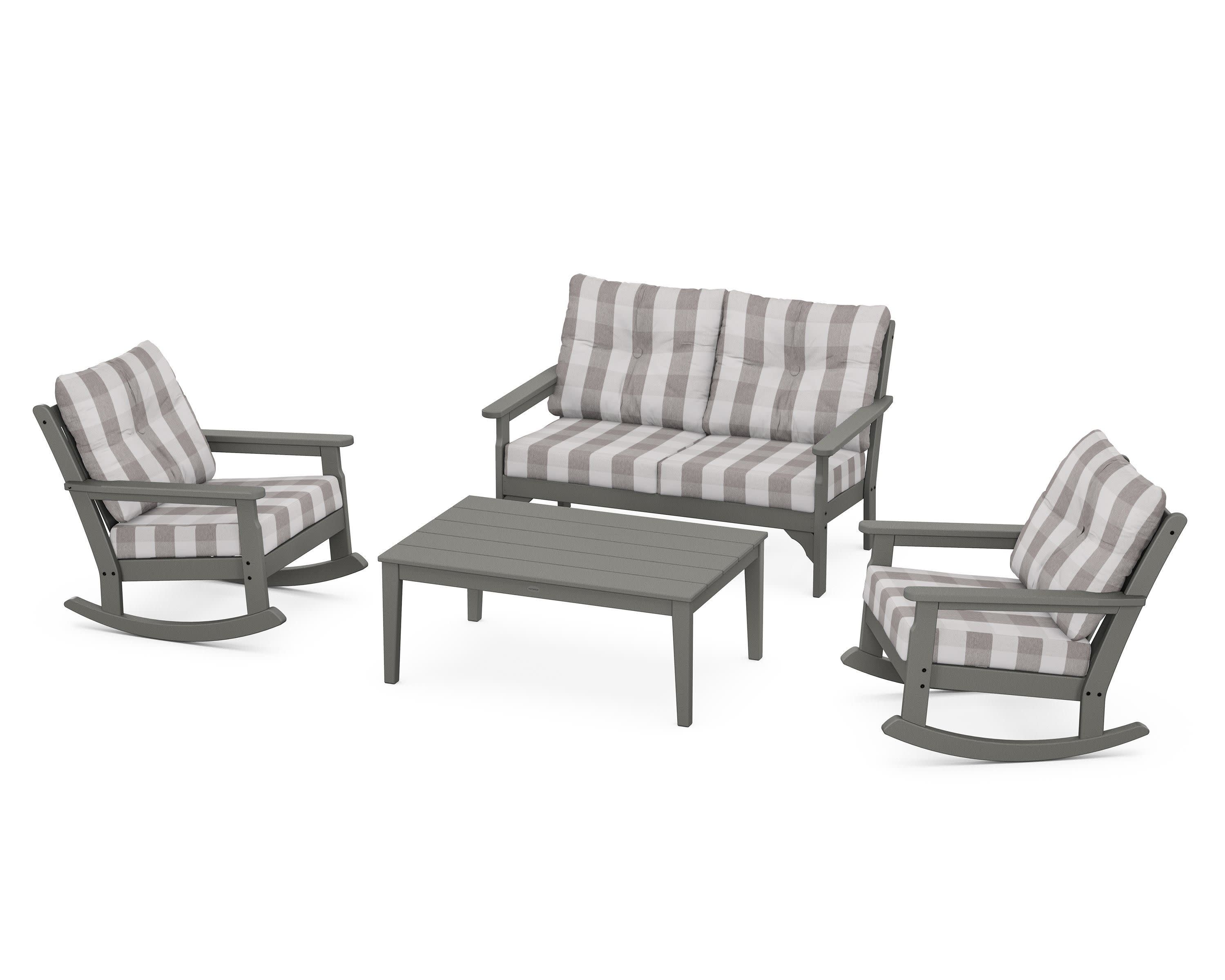 Vineyard 4-Piece Deep Seating Rocking Chair Set in Slate Grey / Buffalo Plaid Grey Mist