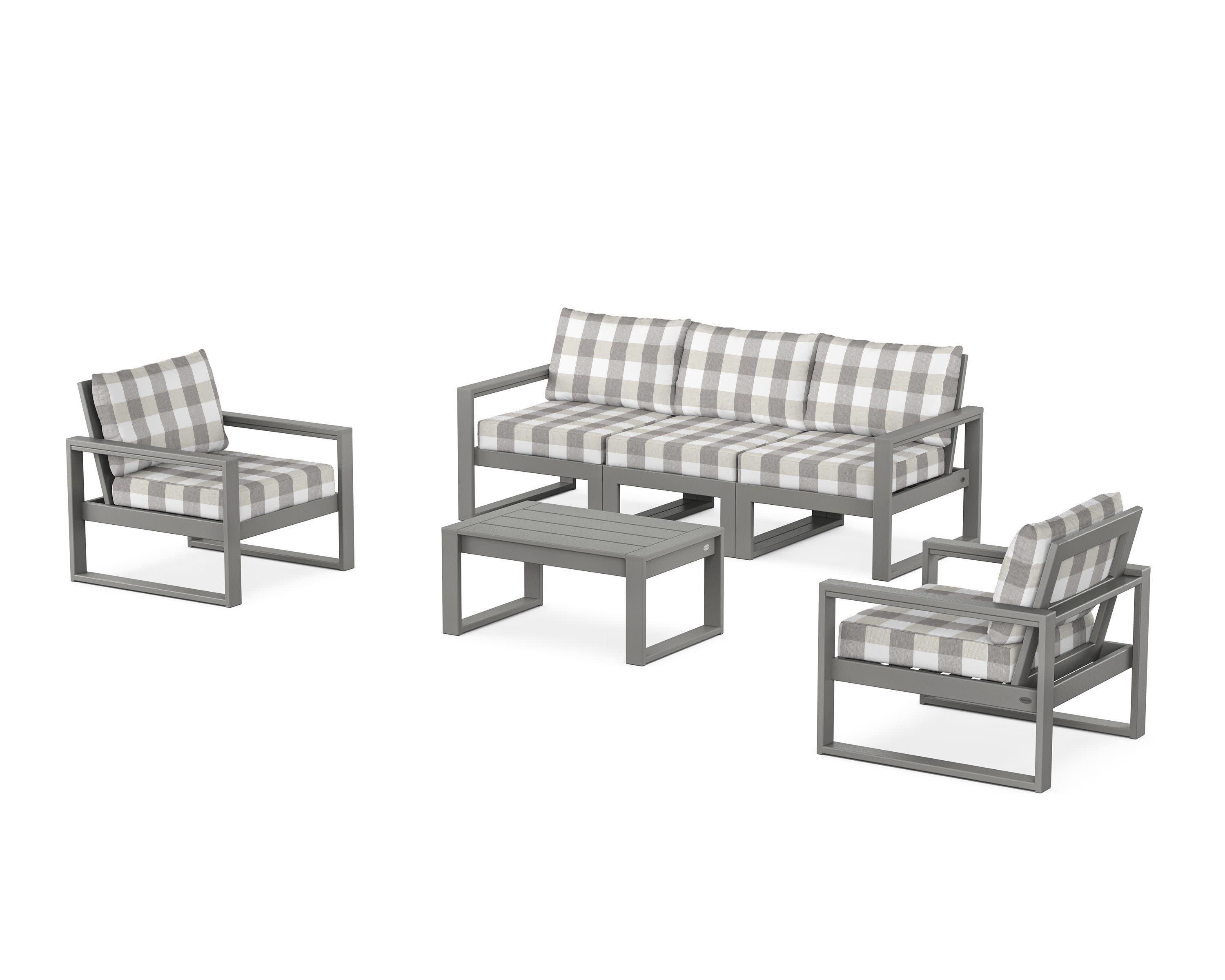 EDGE Sectional 4-Piece Deep Seating Set with Sofa in Slate Grey / Buffalo Plaid Grey Mist