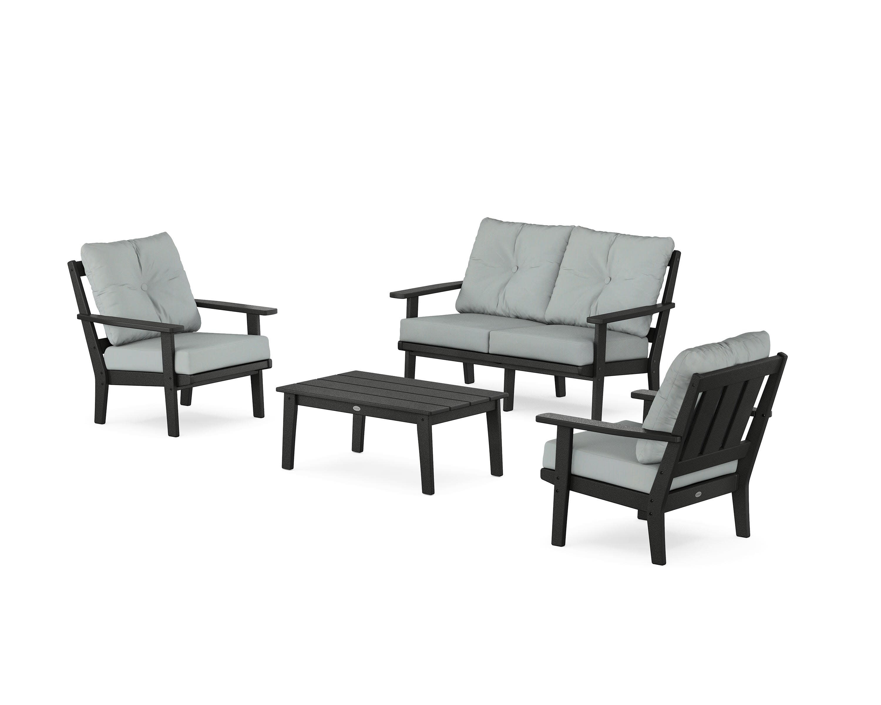 Oxford 4-Piece Deep Seating Set with Loveseat in Black / Spa