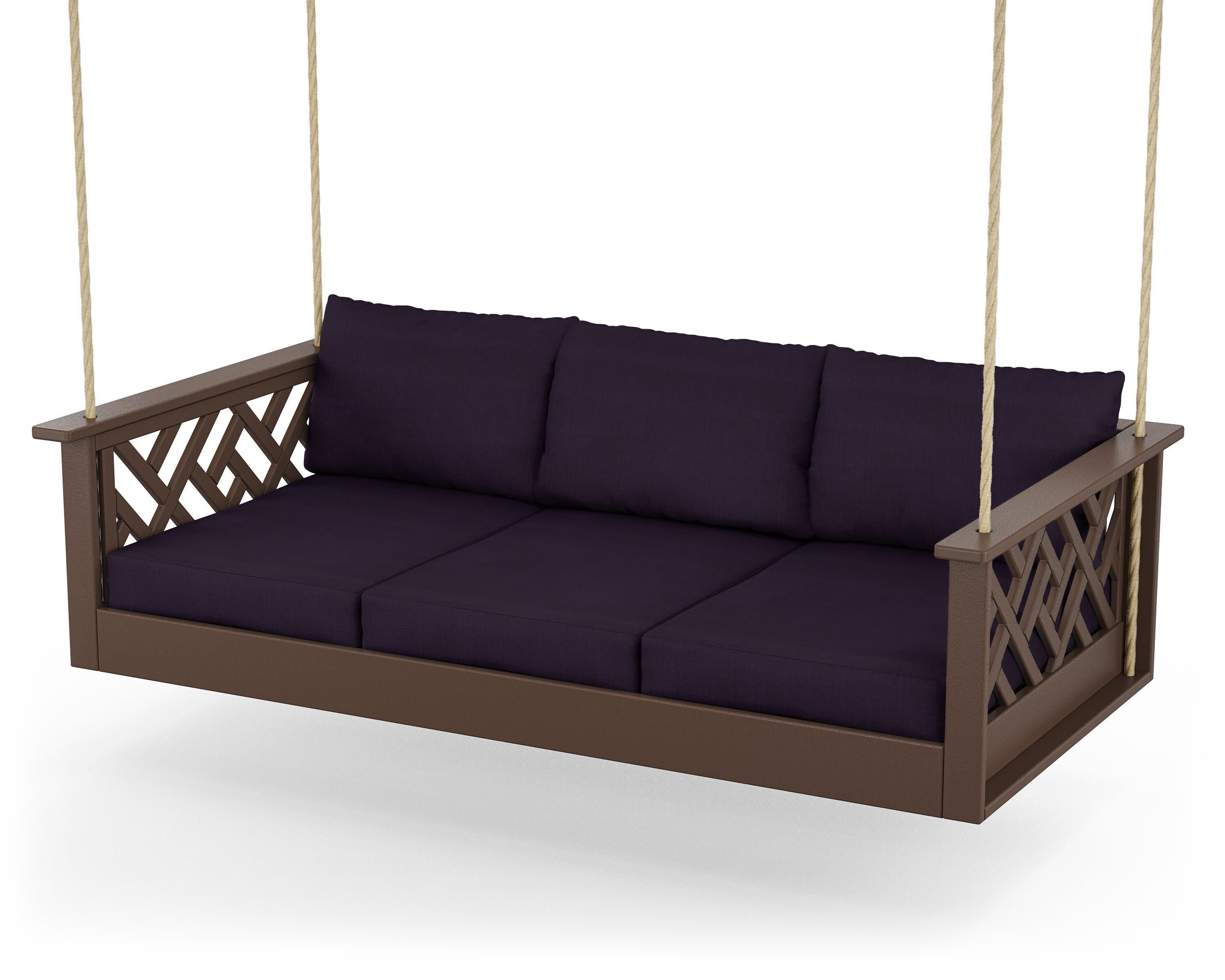 Chippendale Daybed Swing in Mahogany / Navy Linen