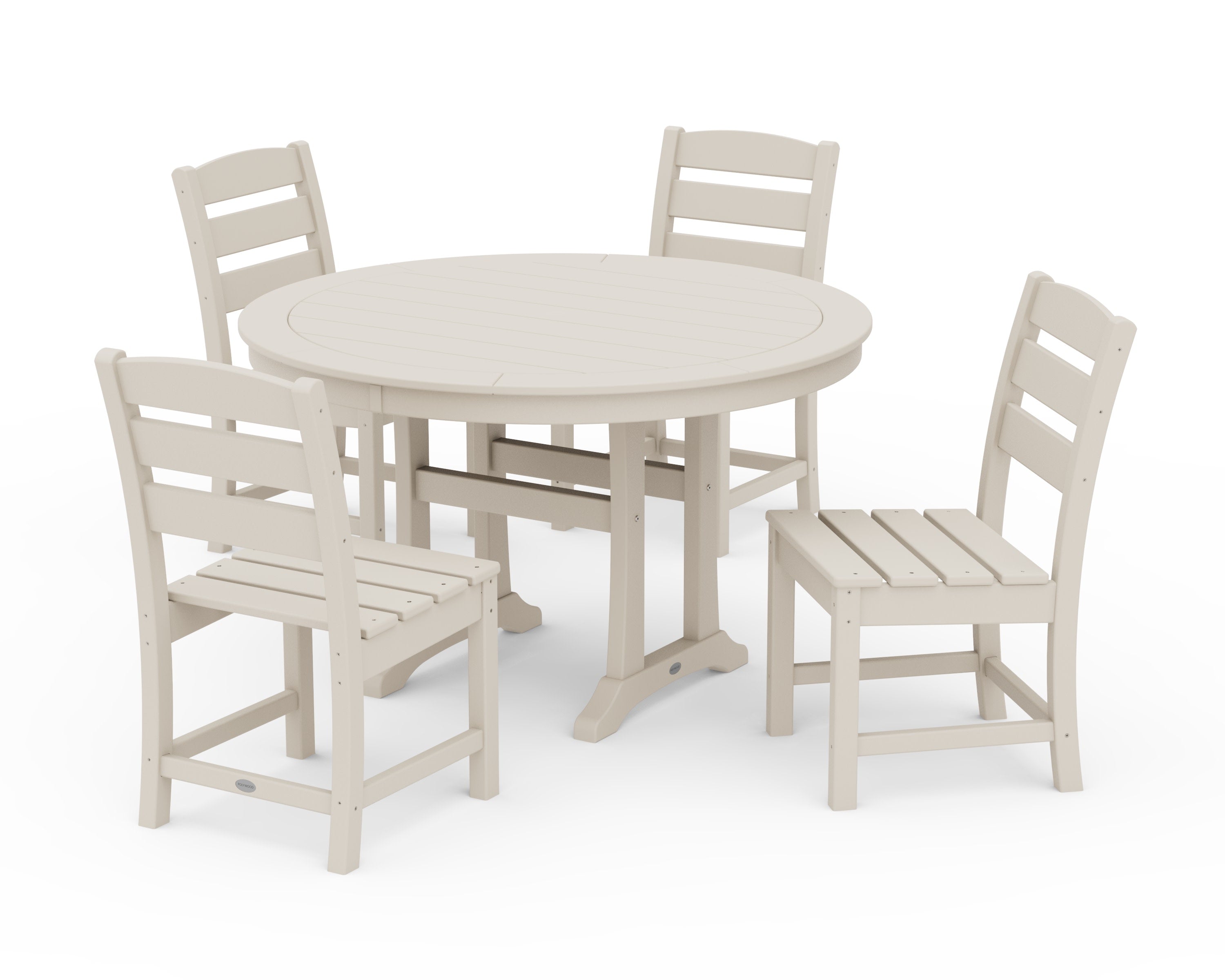 Lakeside Side Chair 5-Piece Round Dining Set With Trestle Legs in Sand