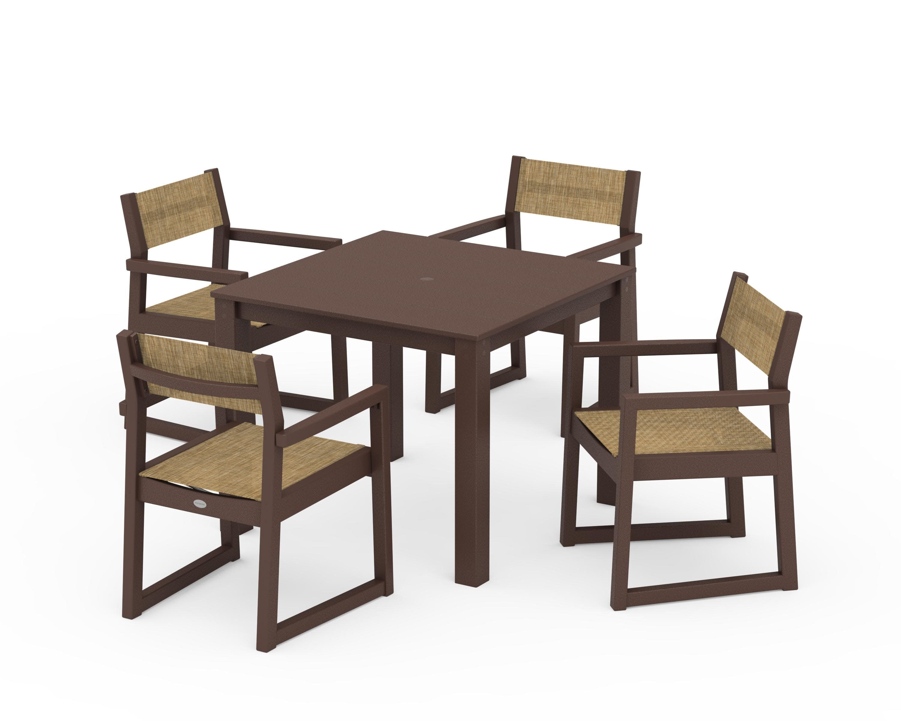 EDGE Sling Arm Chair 5-Piece Parsons Dining Set in Mahogany / Burlap Sling