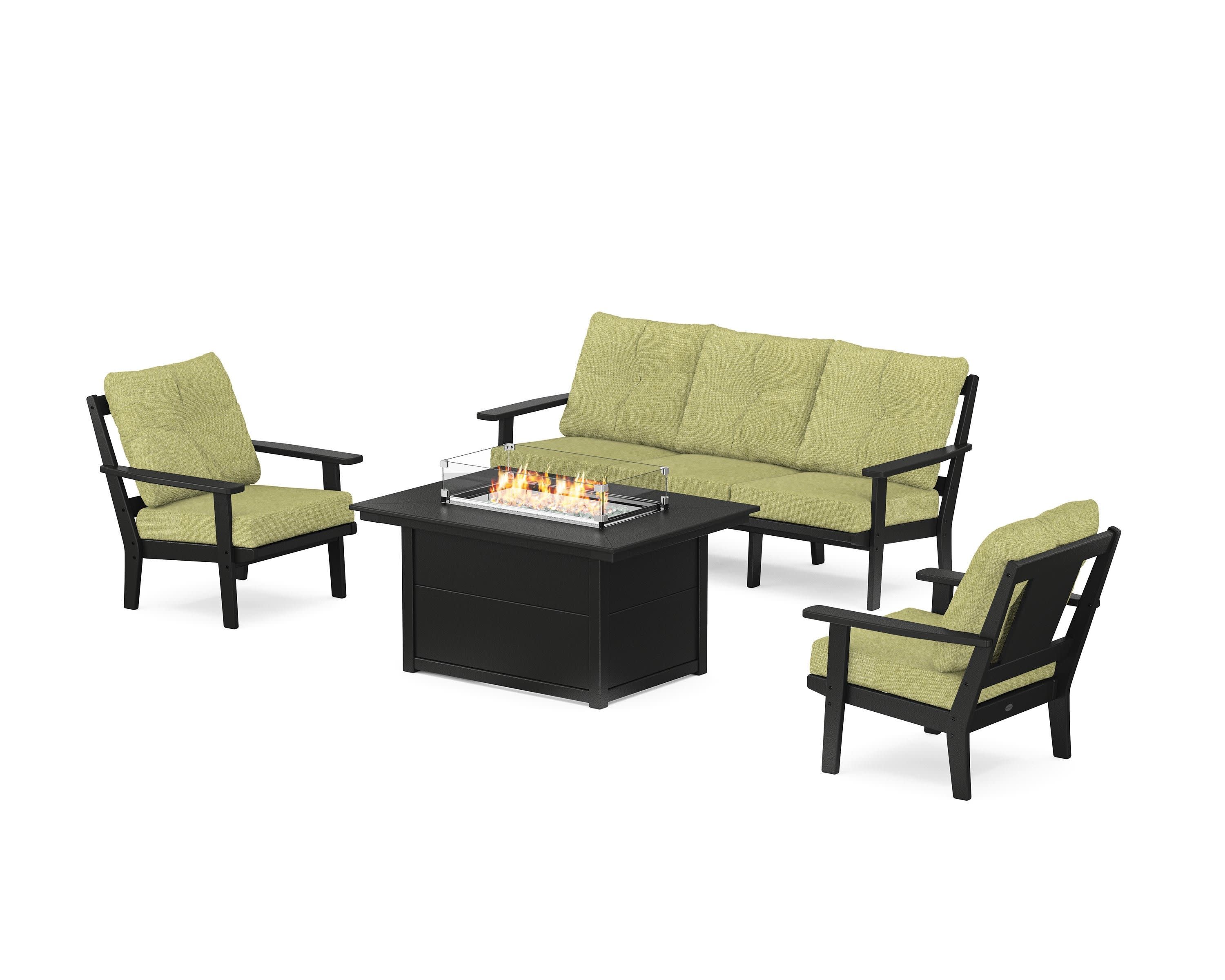 Prairie Deep Seating Fire Pit Table Set in Black / Chartreuse Boucle