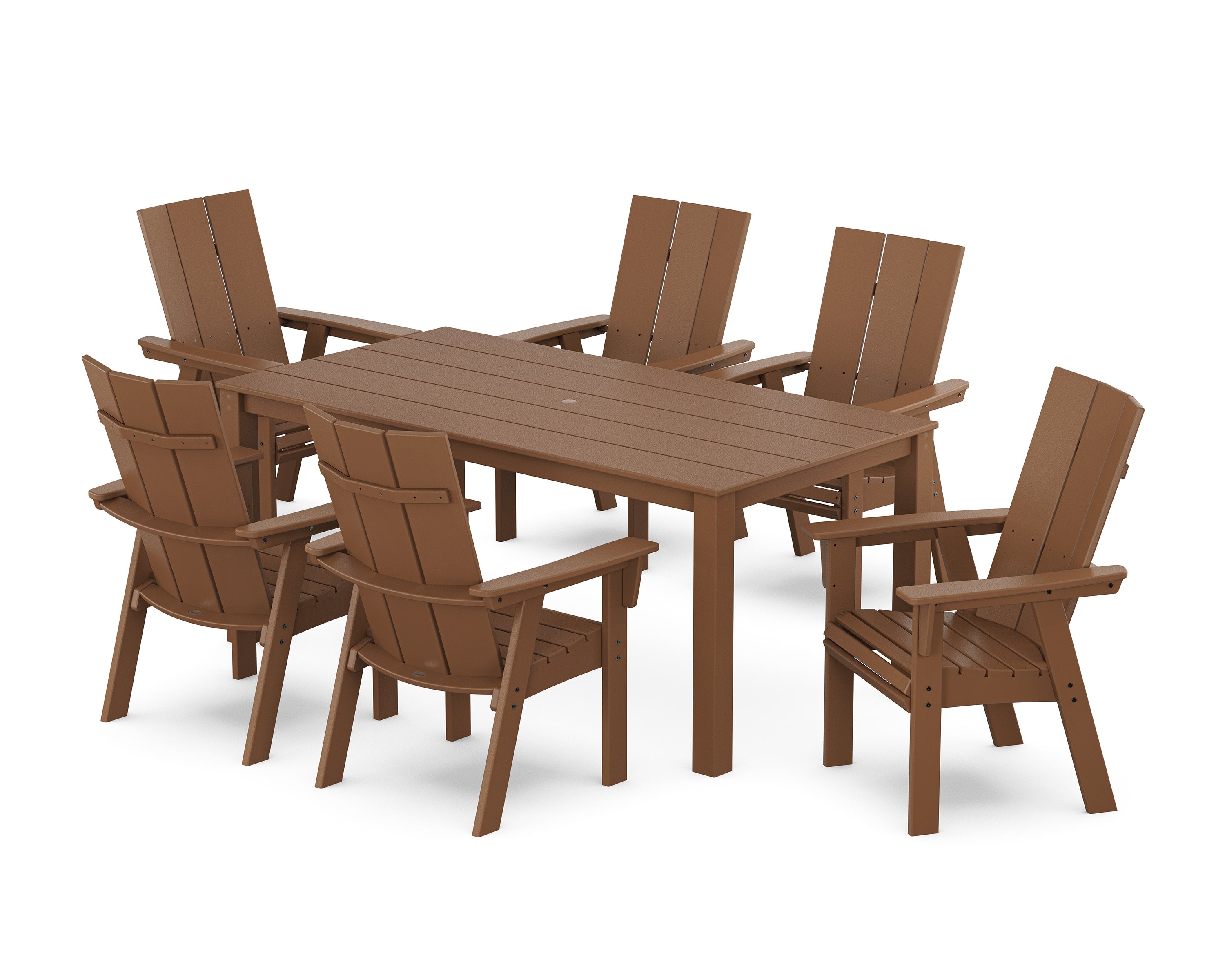 Modern Curveback Adirondack 7-Piece Parsons Dining Set in Teak