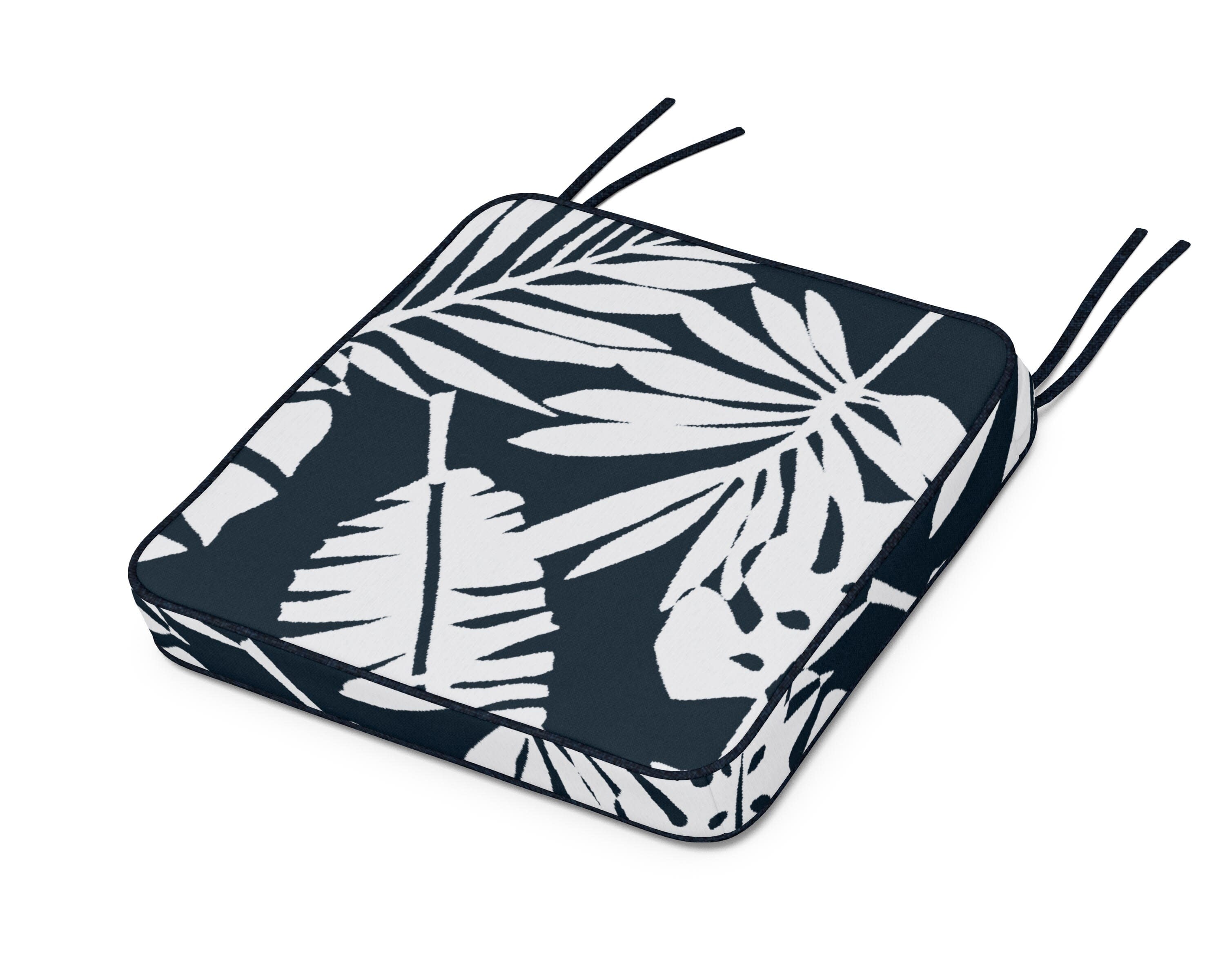 Chinoiserie Side Chair Seat Cushion in Leaf Marine Indigo