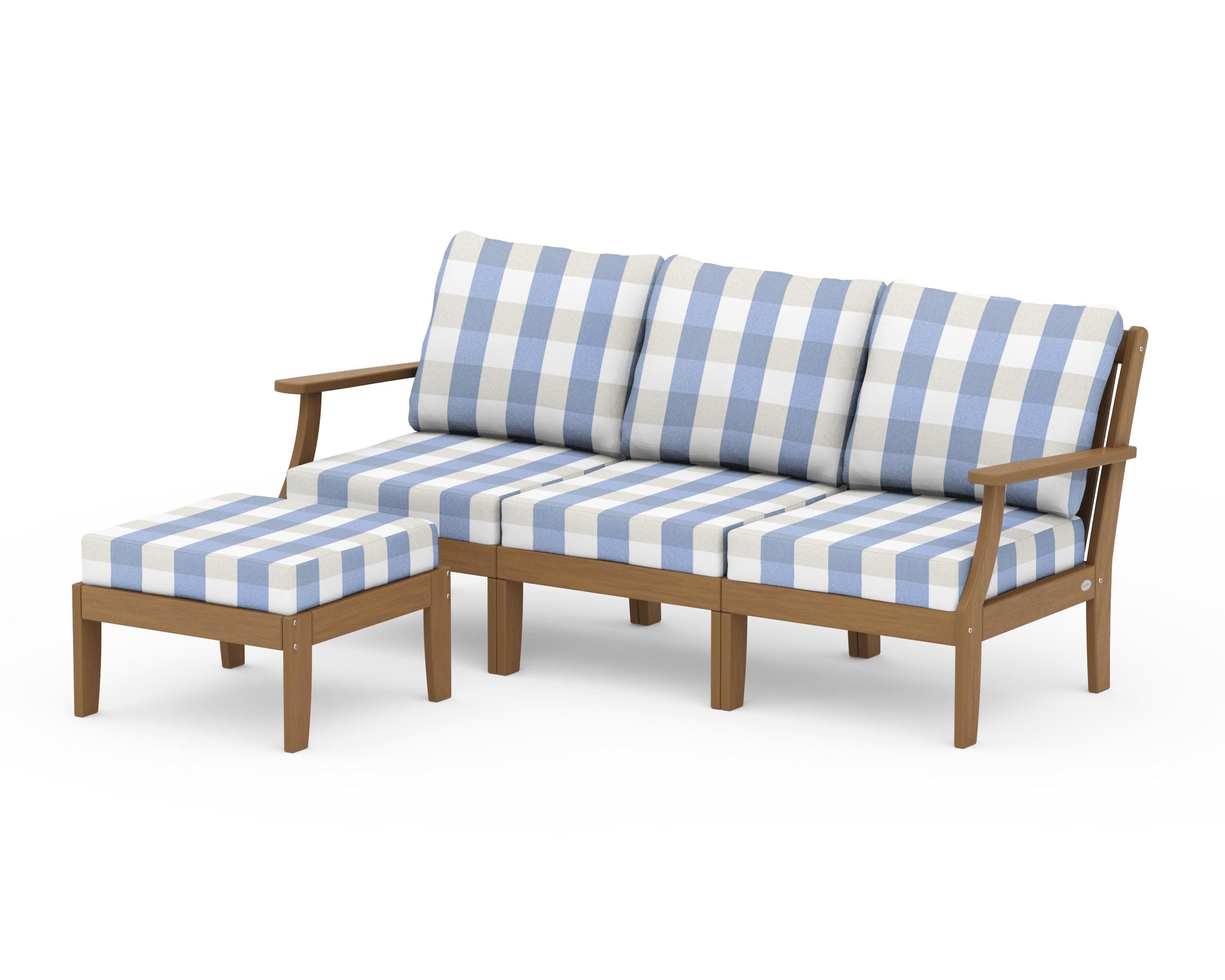Braxton Modular 4-Piece Deep Seating Set with Ottoman in Natural / Buffalo Plaid Sky Blue