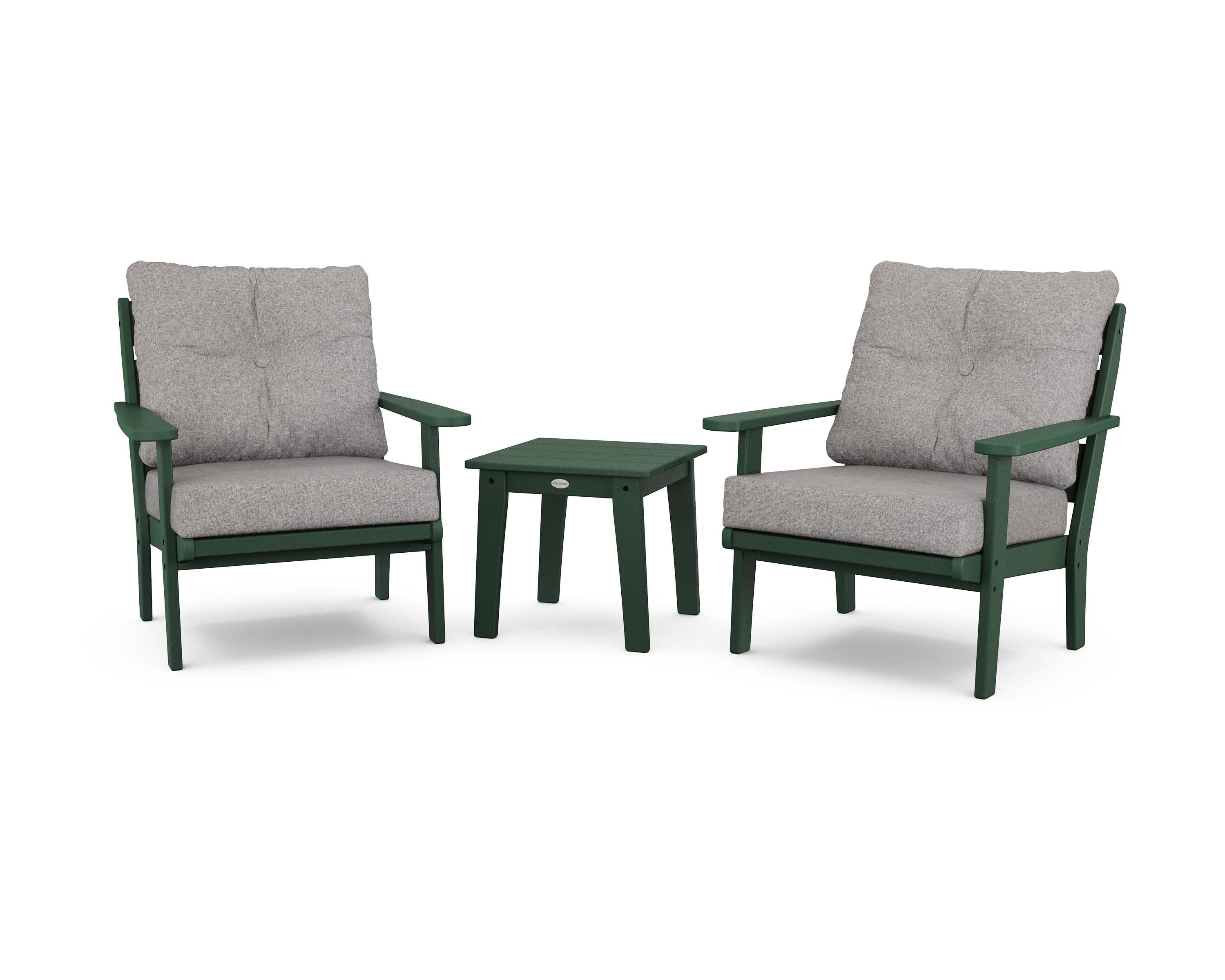 Lakeside 3-Piece Deep Seating Chair Set in Green / Grey Mist