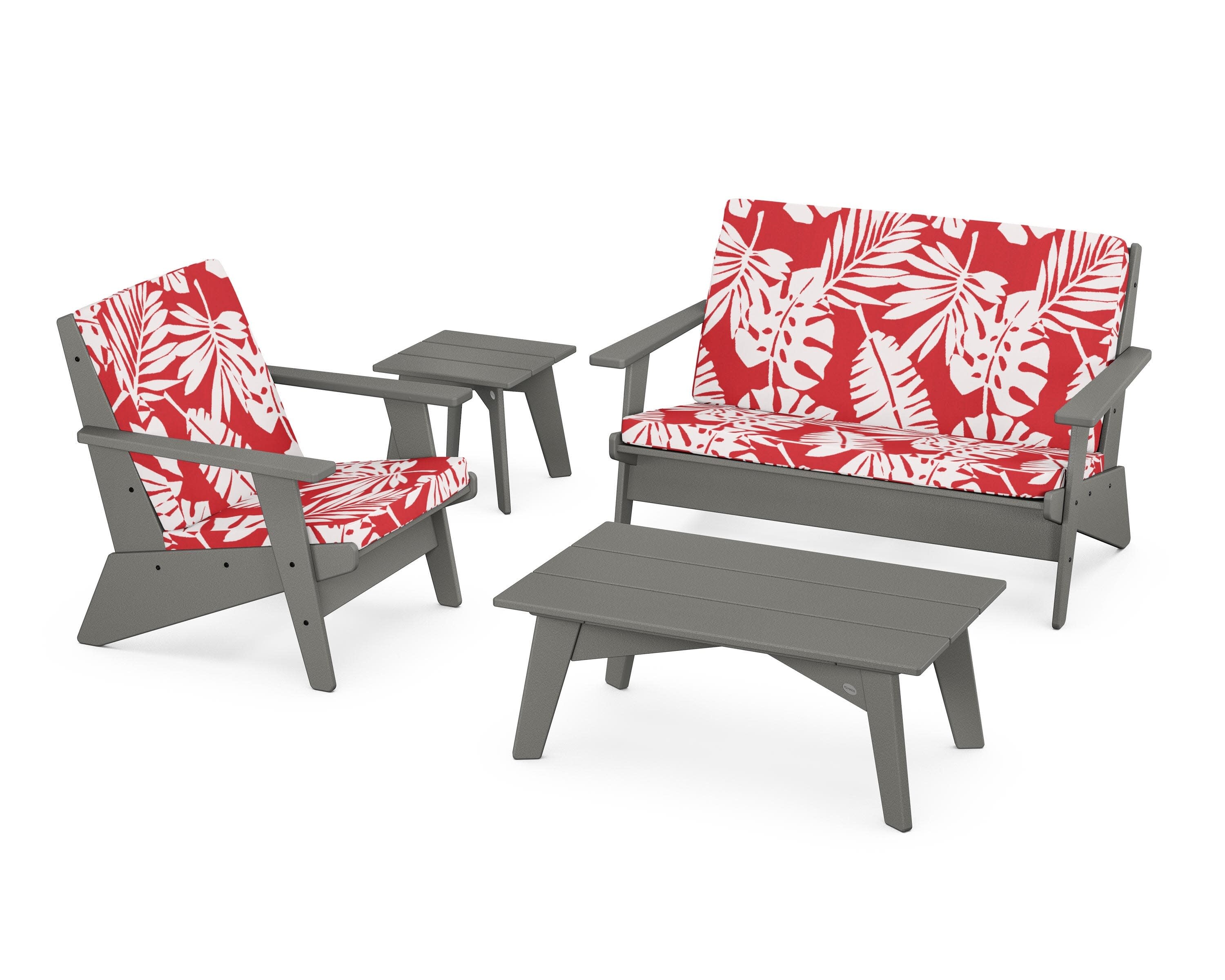 Riviera Modern Lounge 4-Piece Set in Slate Grey / Leaf Crimson