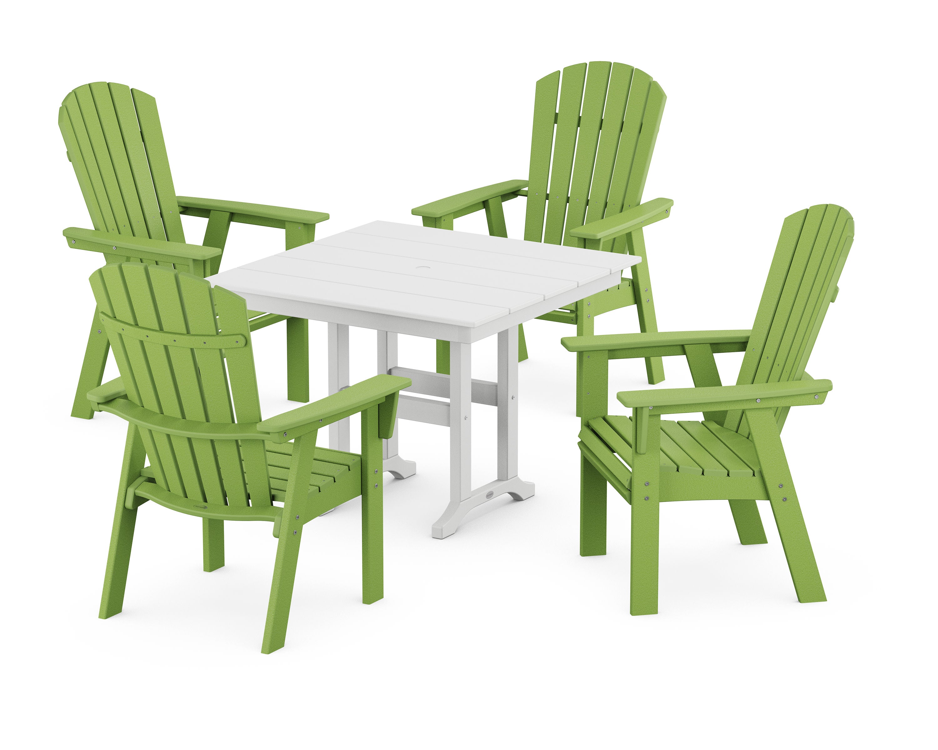 Nautical Curveback Adirondack 5-Piece Farmhouse Dining Set in Lime / White