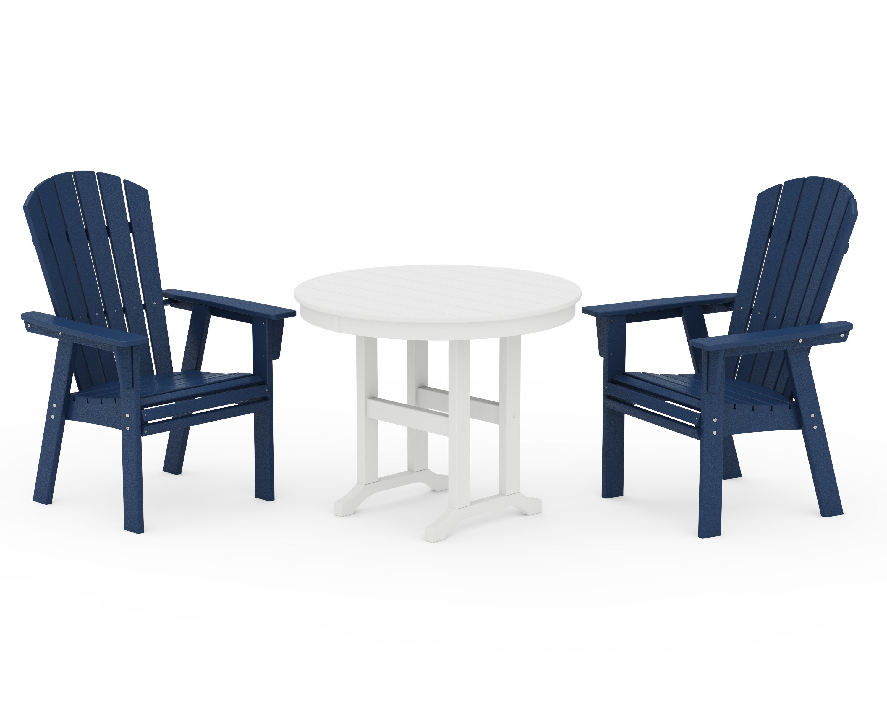 Nautical Adirondack 3-Piece Round Dining Set in Navy / White