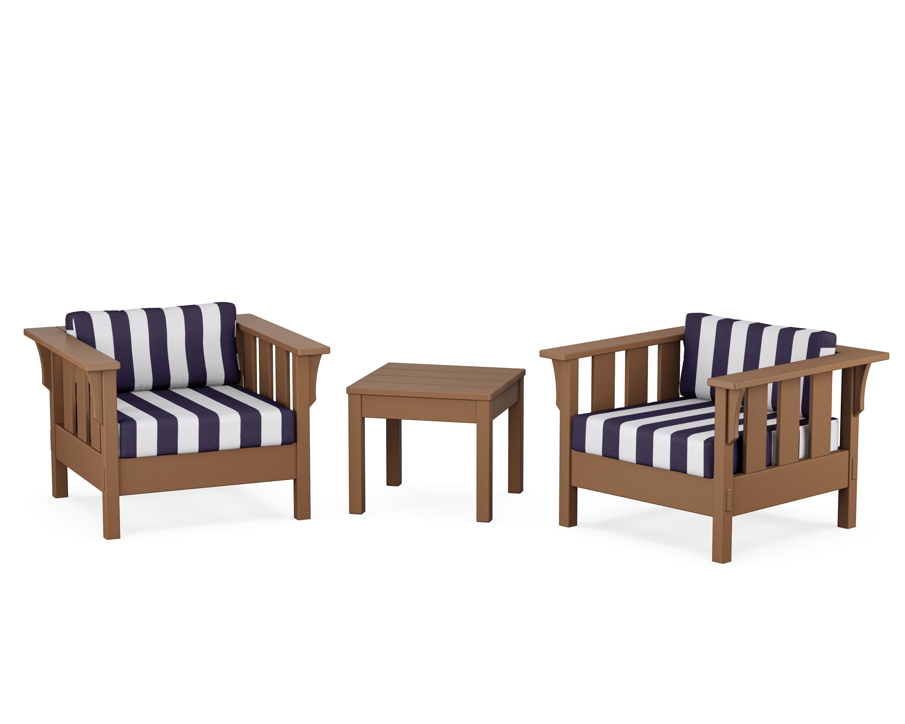 Acadia 3-Piece Deep Seating Set in Teak / Cabana Stripe Navy
