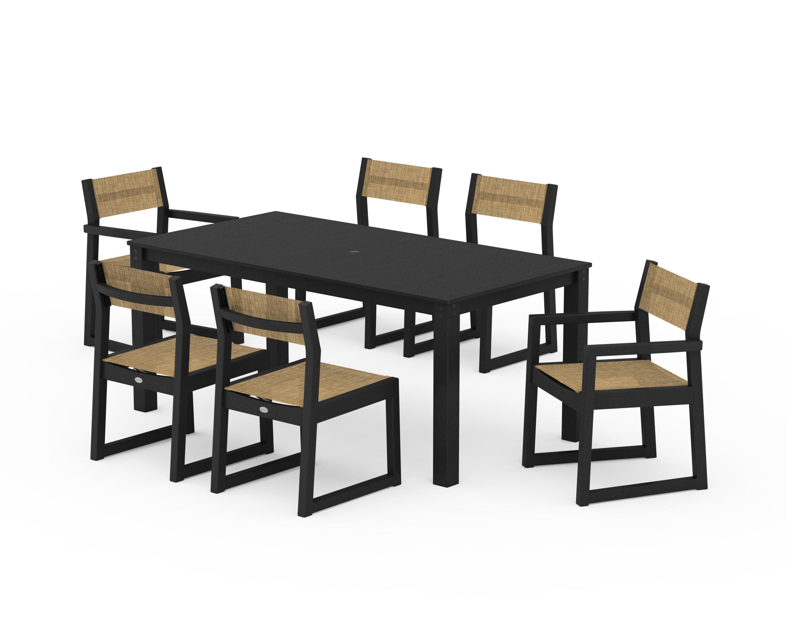 EDGE Sling 7-Piece Parsons Dining Set in Black / Burlap Sling