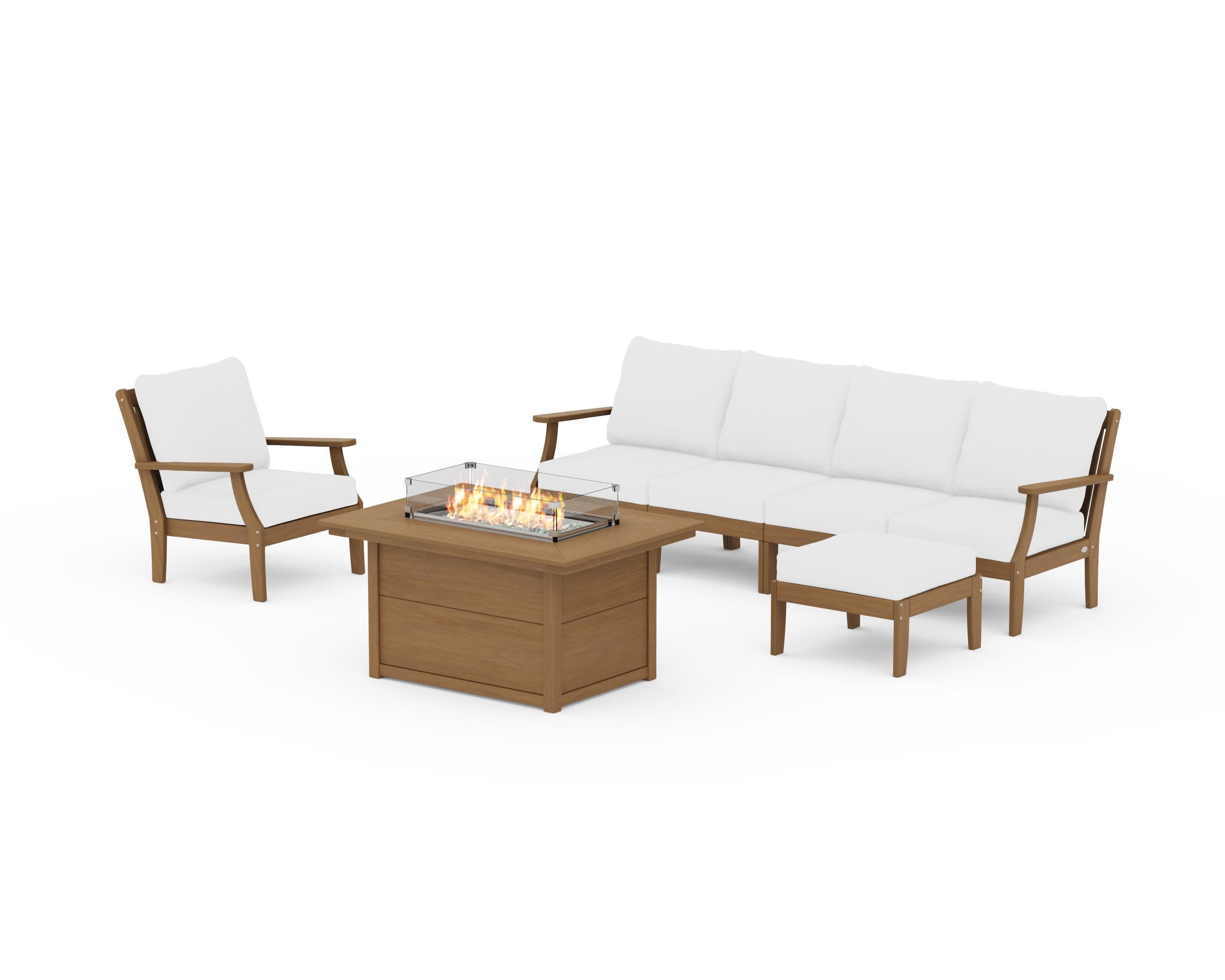 Braxton Sectional Lounge and Fire Pit Set in Natural / Natural