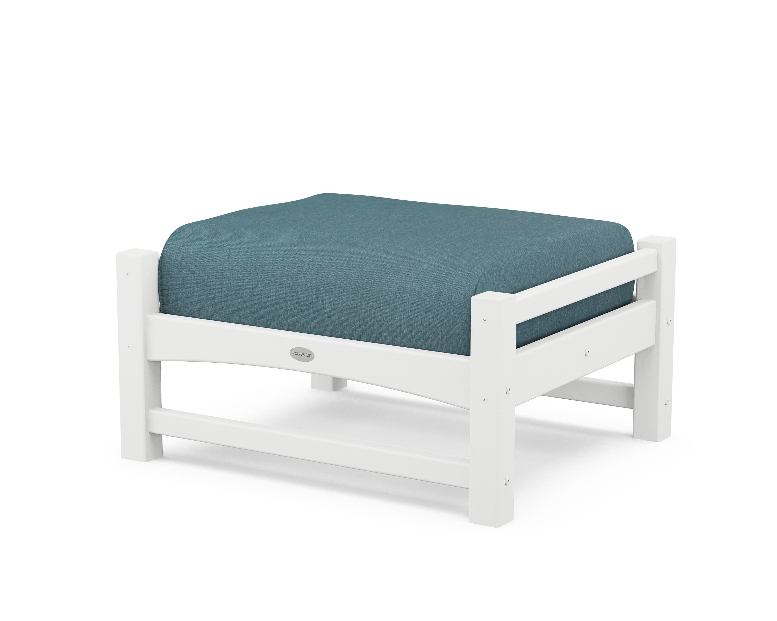 Club Ottoman in White / Ocean Teal