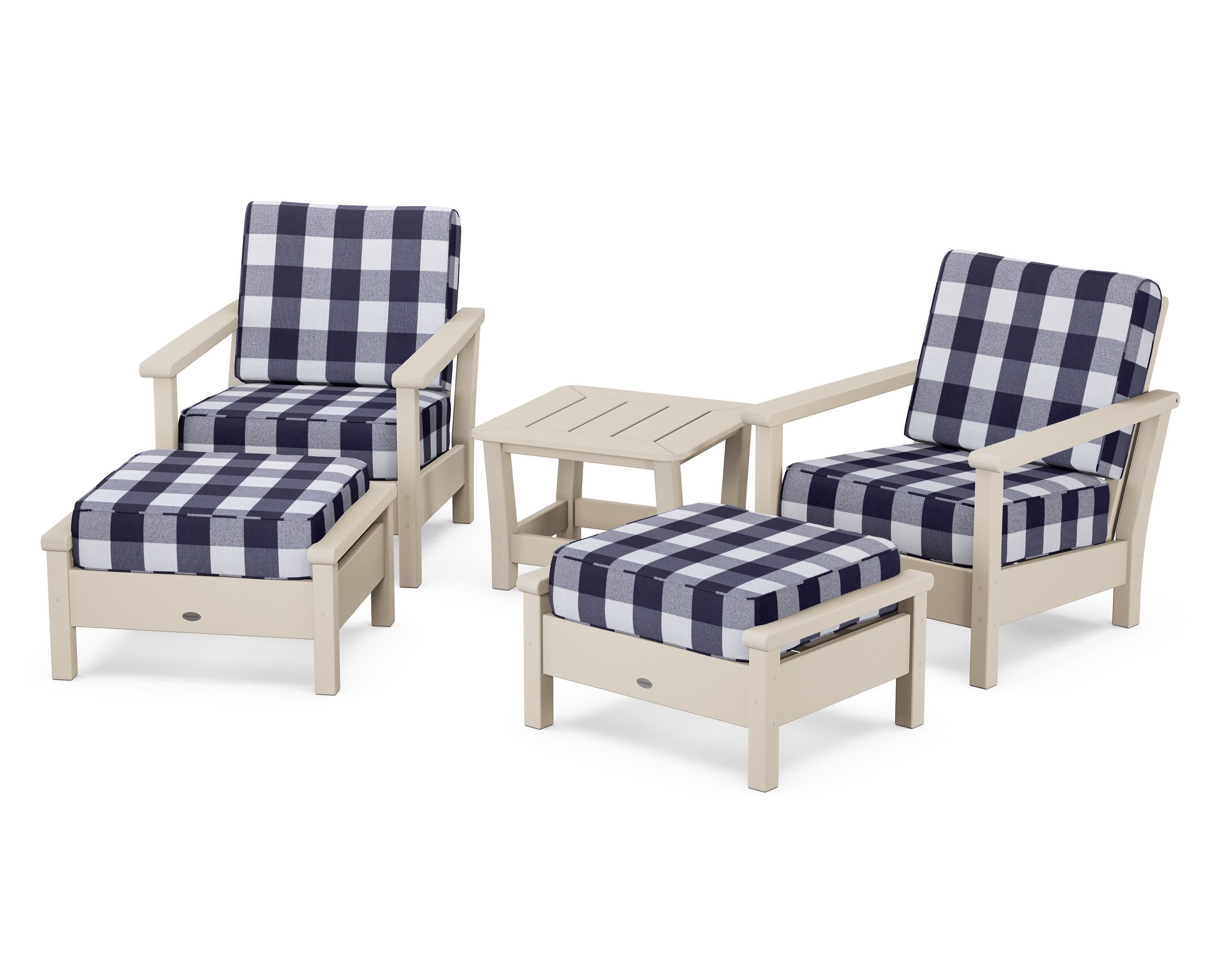 Harbour 5-Piece Deep Seating Chair Set in Sand / Buffalo Plaid Navy