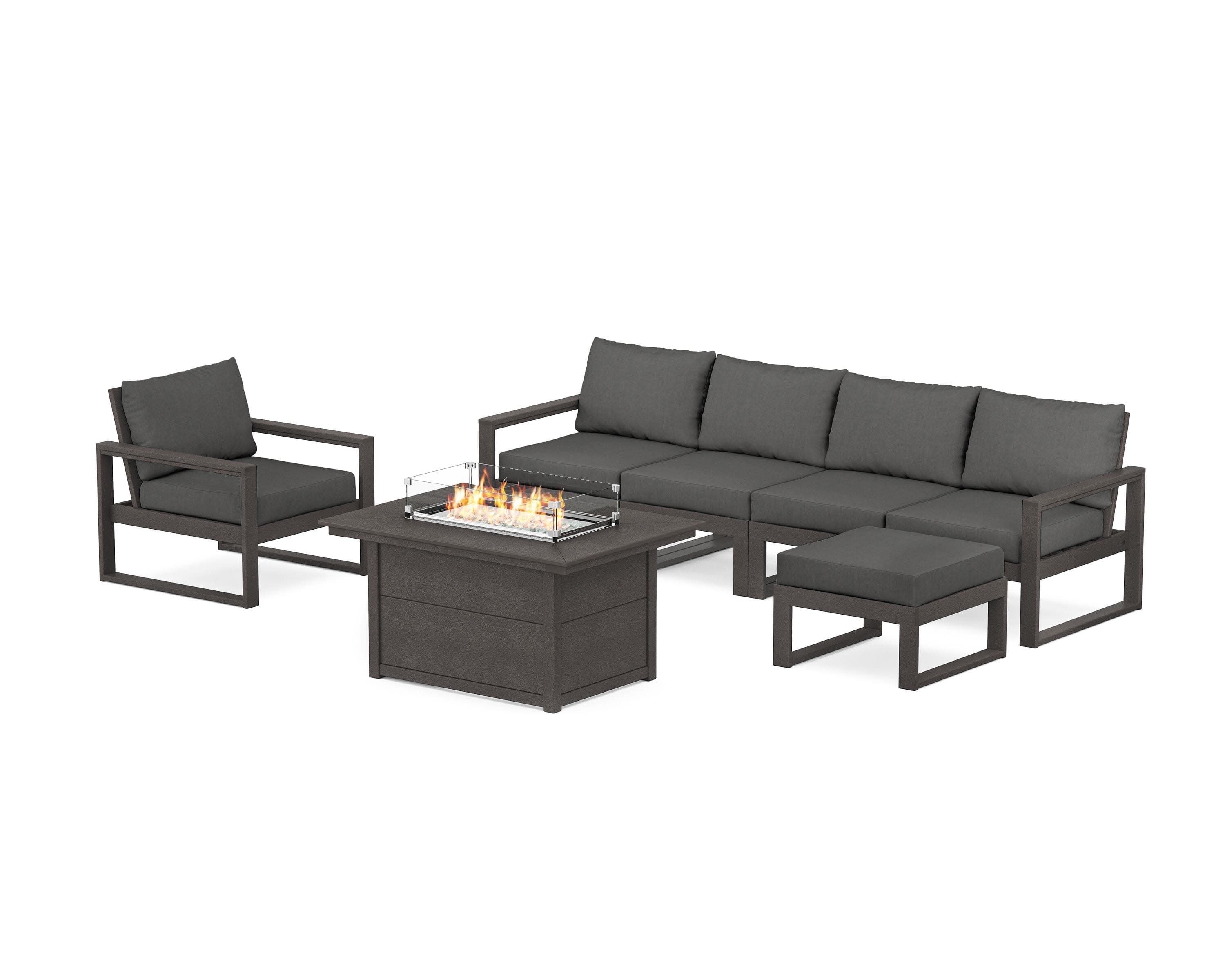 EDGE Sectional Lounge and Fire Pit Set in Vintage Coffee / Spectrum Carbon