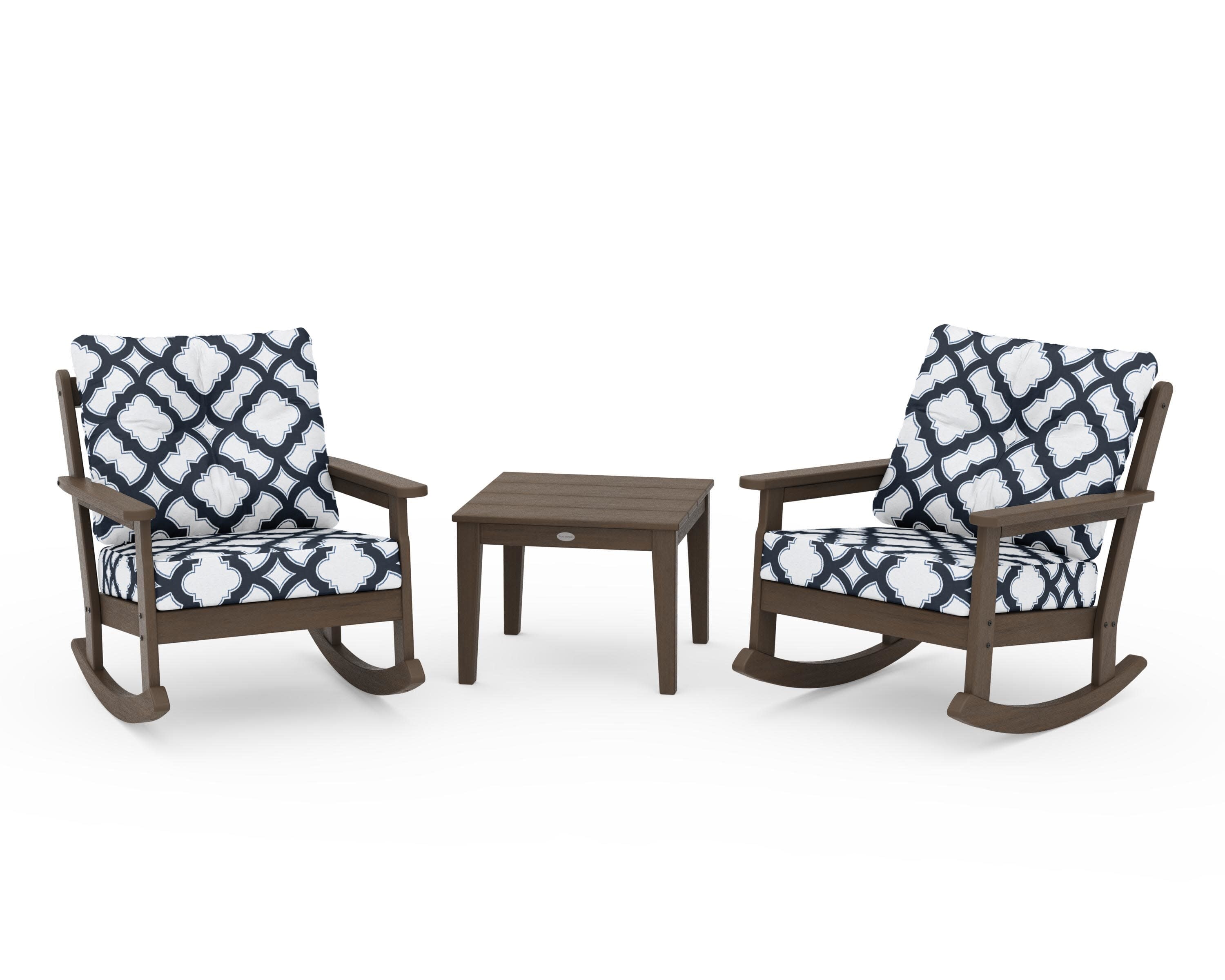 Vineyard 3-Piece Deep Seating Rocker Set in Kona / Trellis Marine Indigo