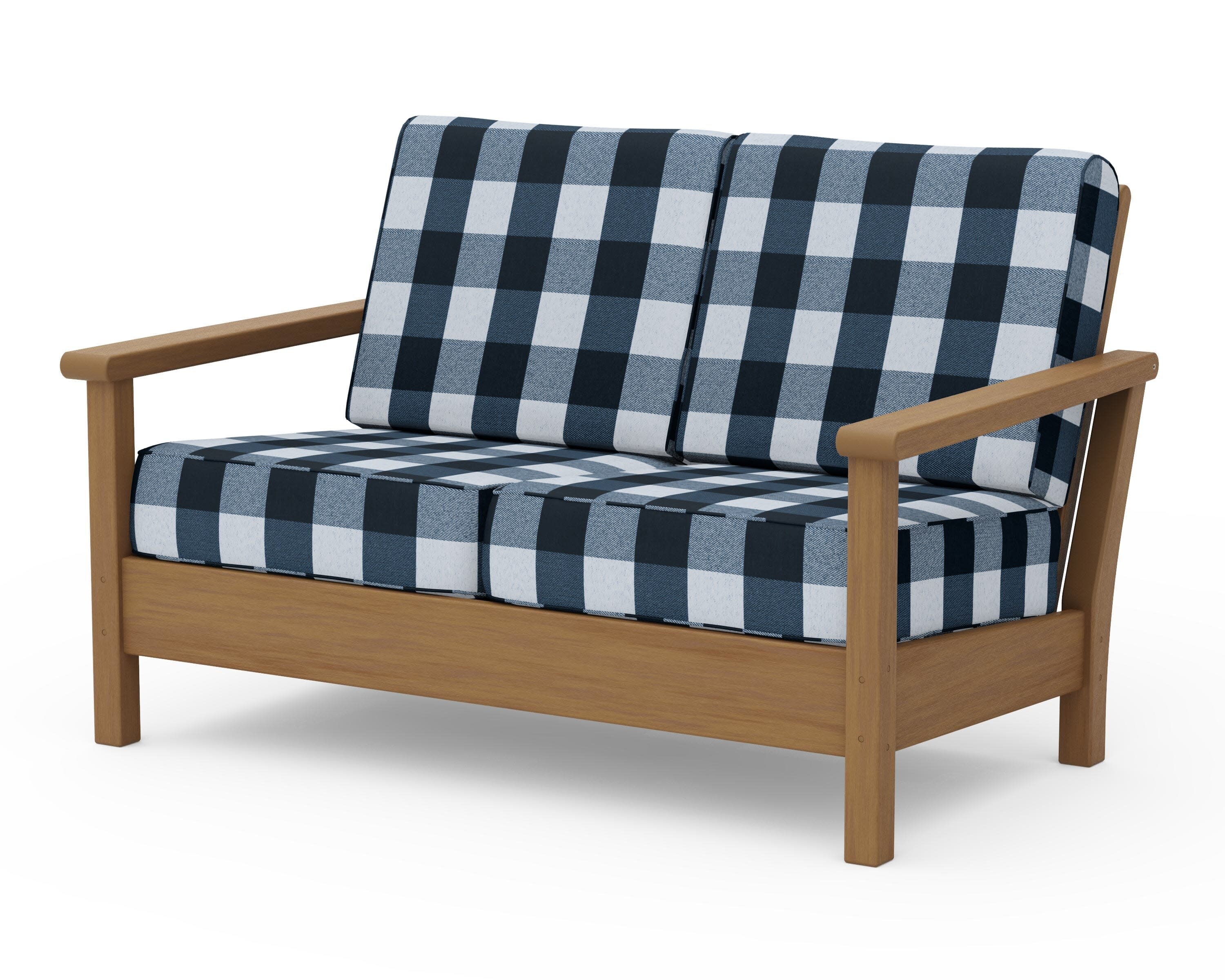 Harbour Deep Seating Loveseat in Natural / Buffalo Plaid Marine Indigo