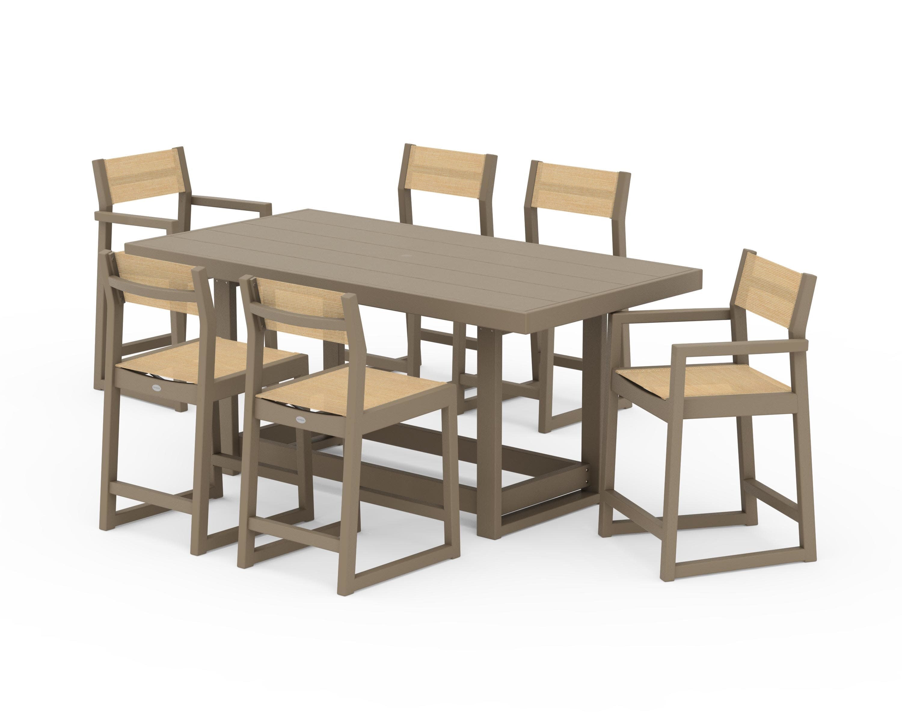 EDGE Sling 7-Piece Counter Table Set in Vintage Sahara / Dupioni Apricot Sling