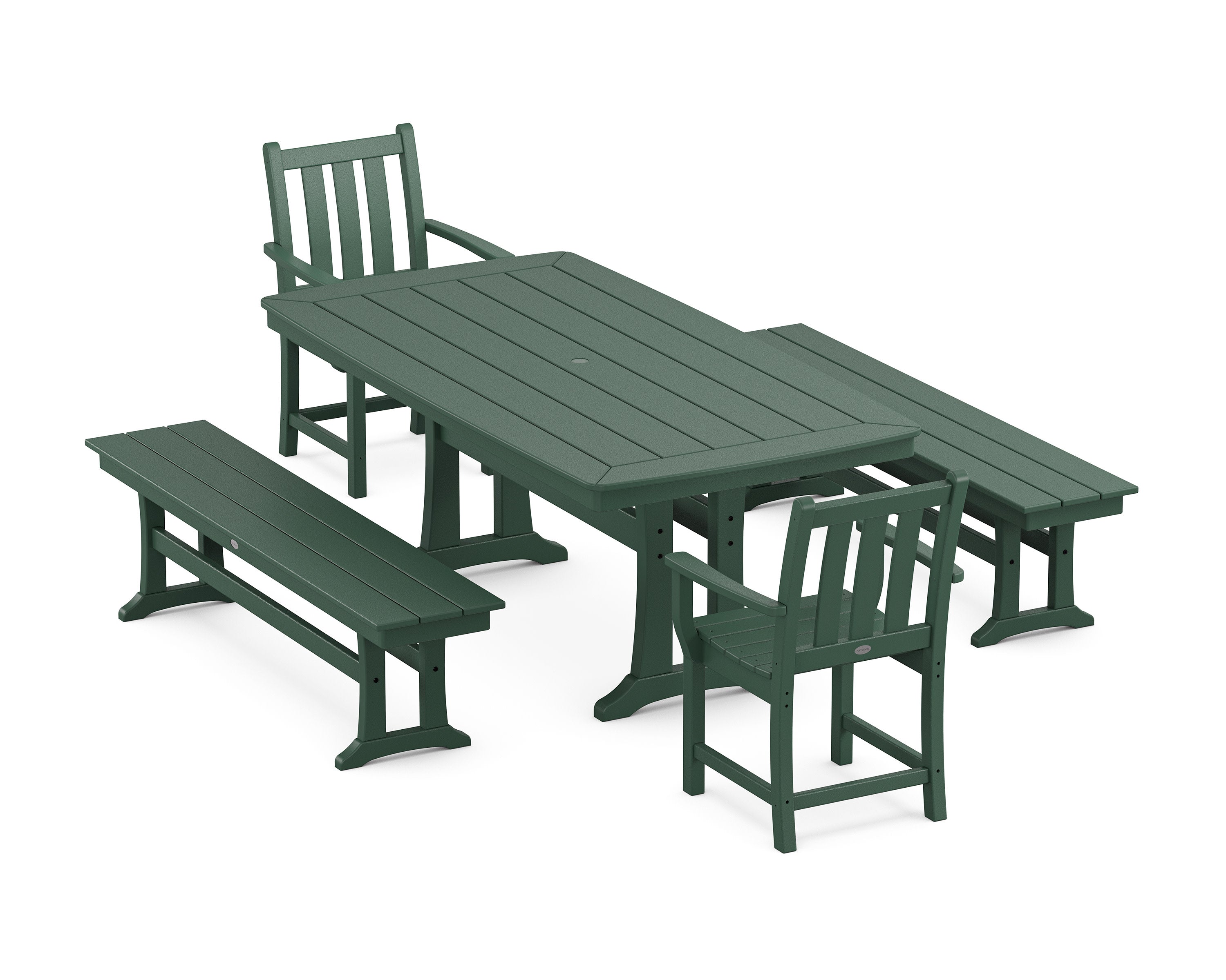 Traditional Garden 5-Piece Dining Set with Trestle Legs in Green