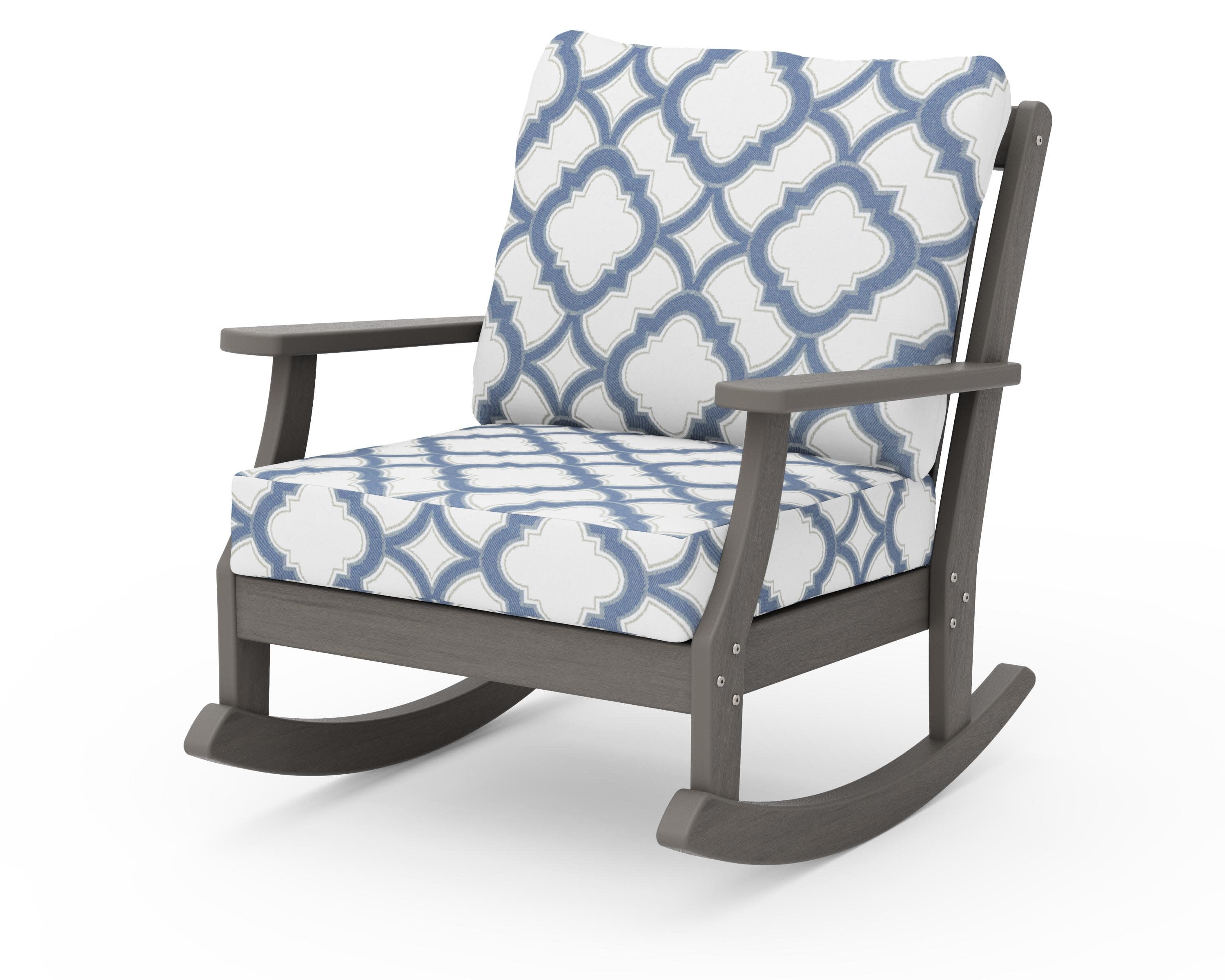 Braxton Deep Seating Rocking Chair in Driftwood / Trellis Sky Blue