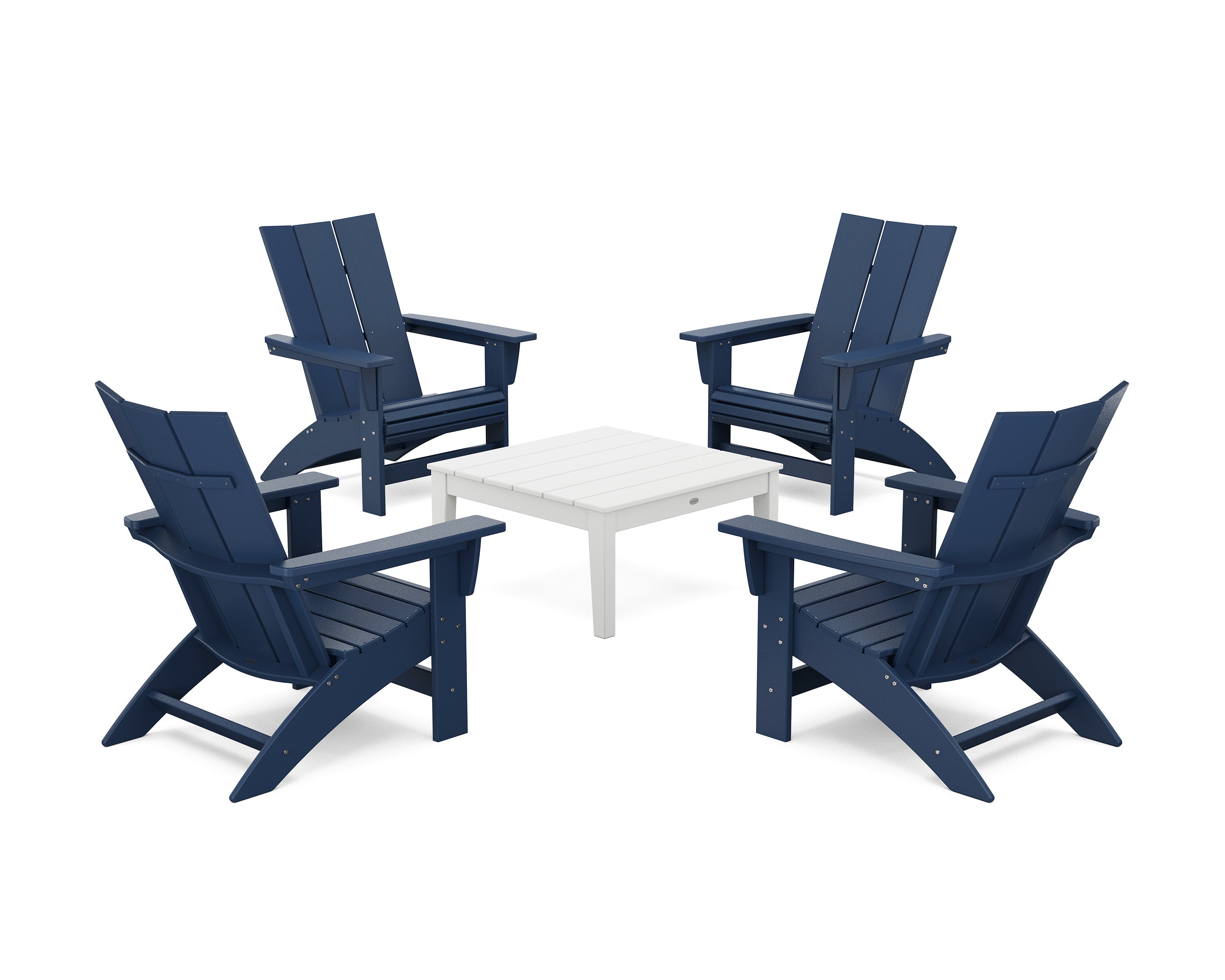 5-Piece Modern Grand Adirondack Chair Conversation Group in Navy / White