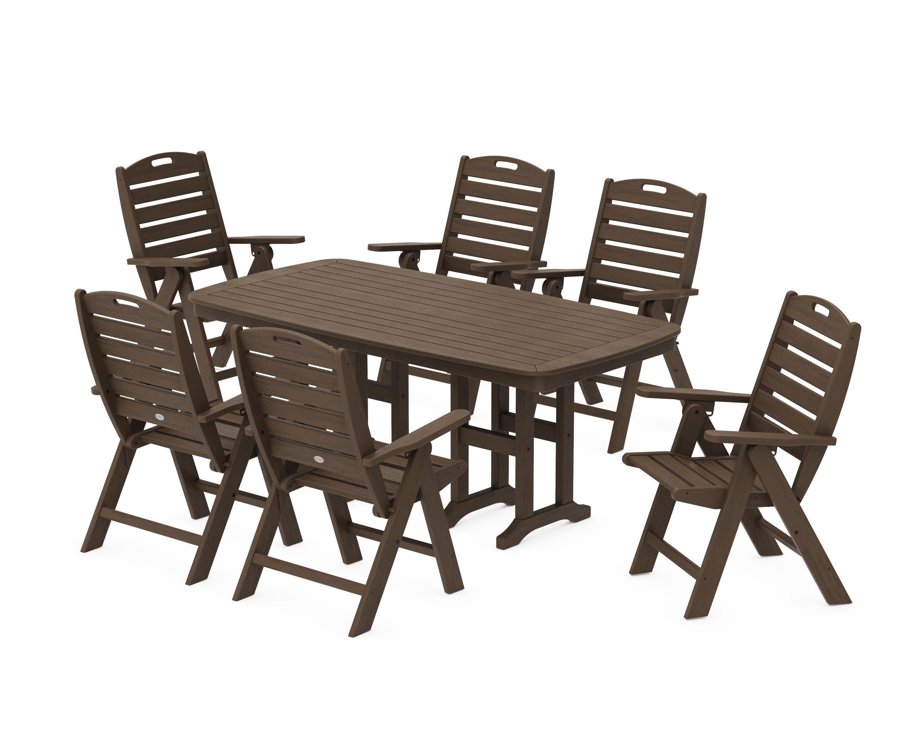 Nautical Folding Highback Chair 7-Piece Dining Set in Kona