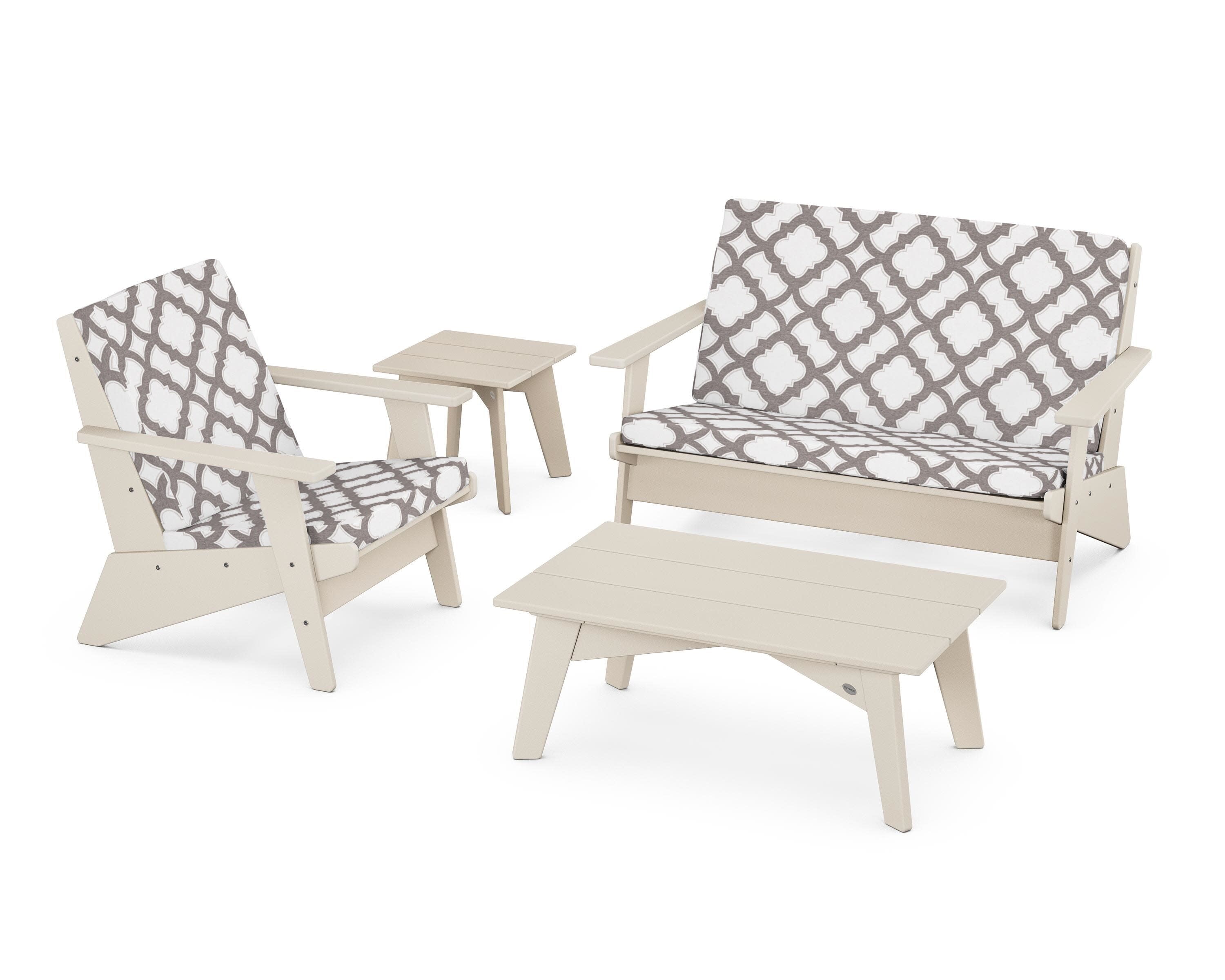 Riviera Modern Lounge 4-Piece Set in Sand / Trellis Grey Mist