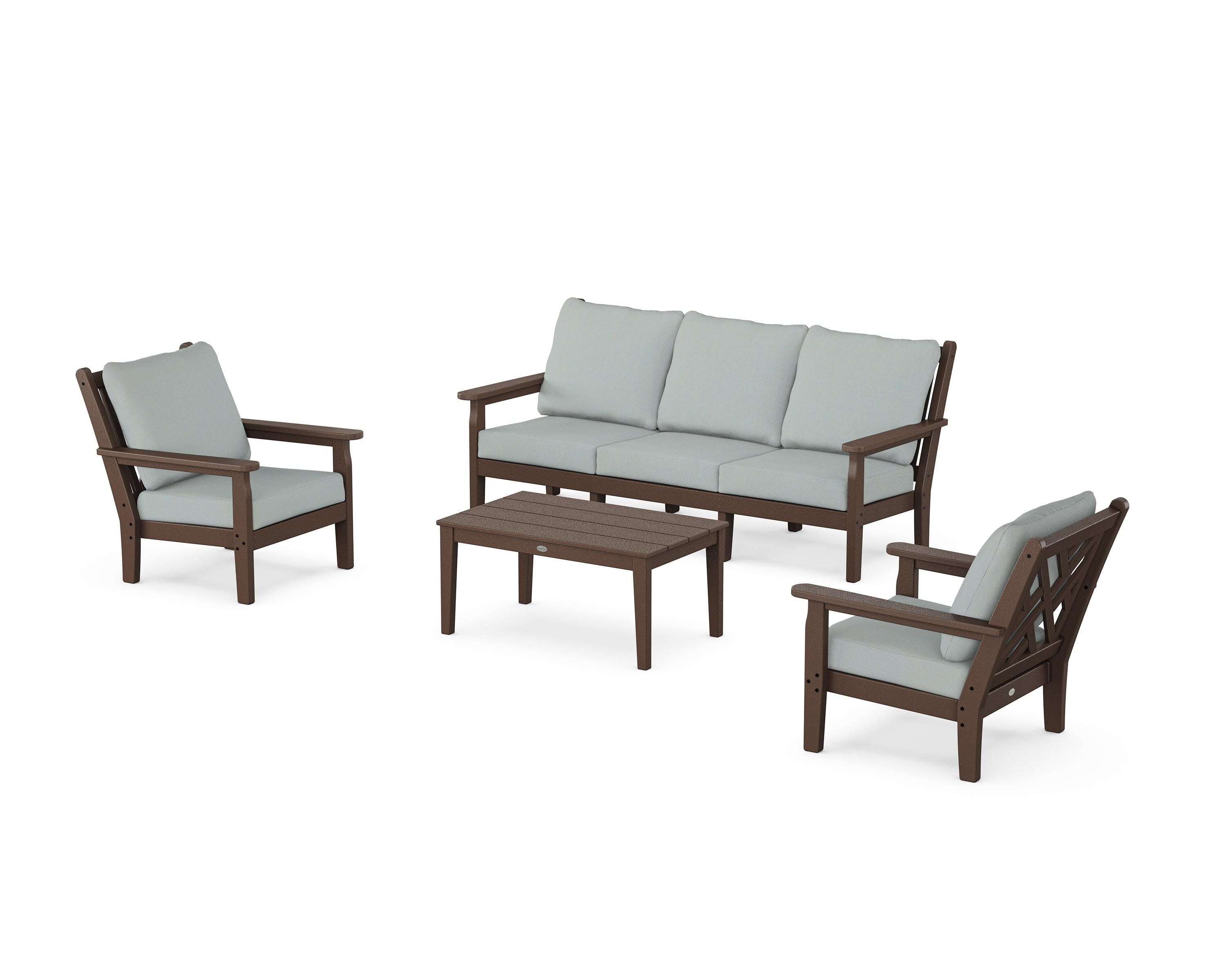 Chippendale 4-Piece Deep Seating Set with Sofa in Mahogany / Spa