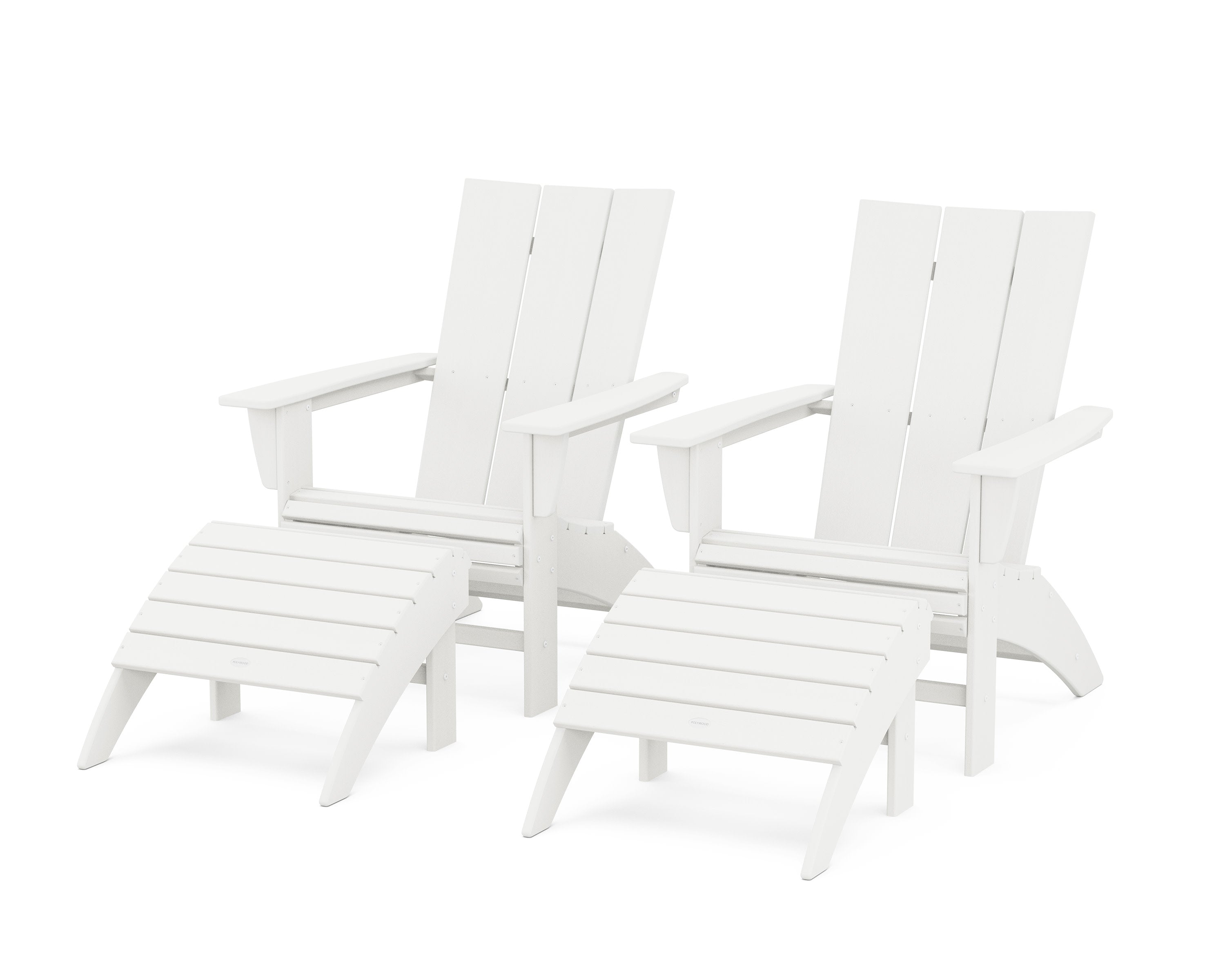 Modern Curveback Adirondack Chair 4-Piece Set with Ottomans in Vintage White