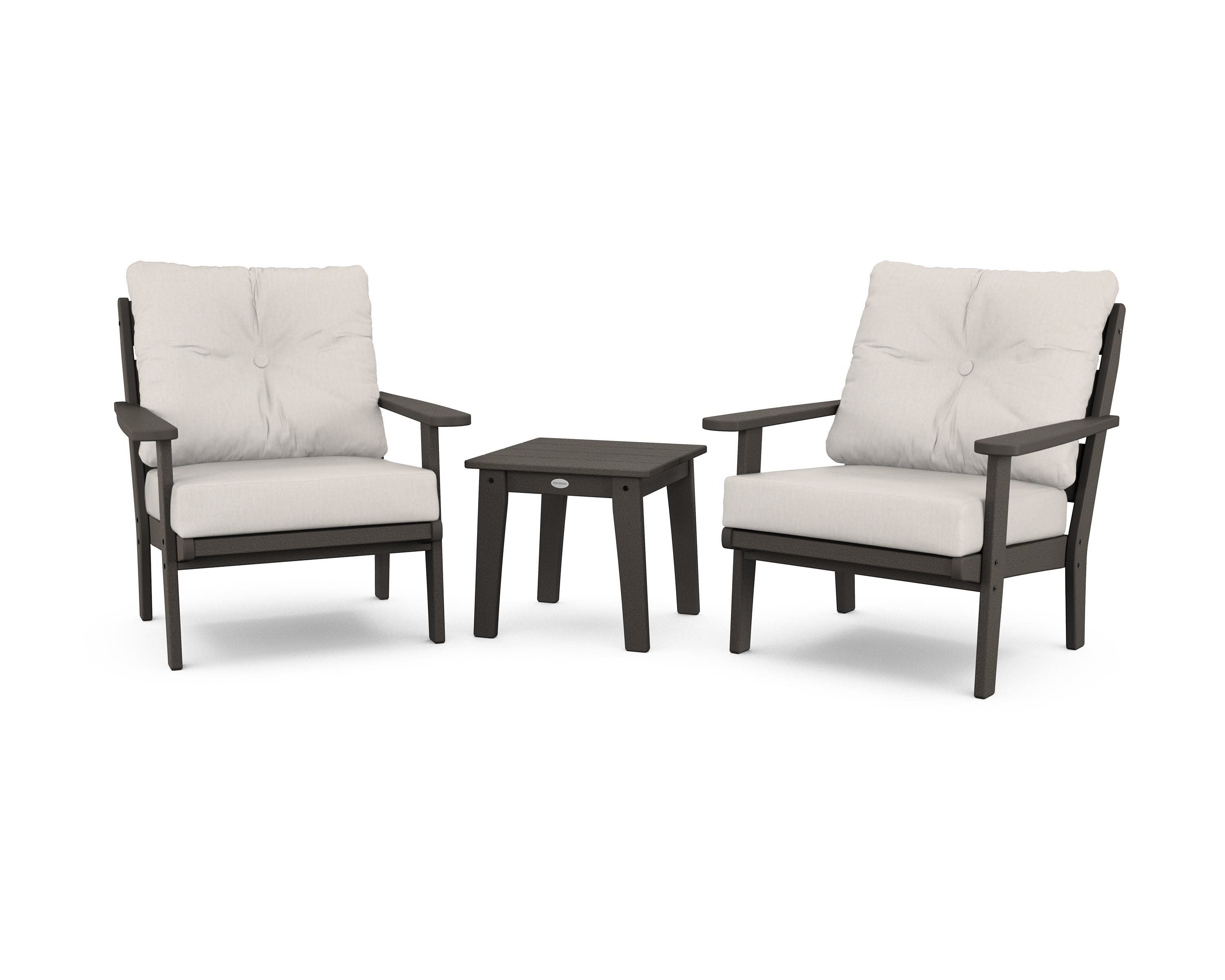 Lakeside 3-Piece Deep Seating Chair Set in Vintage Coffee / Cast Ash