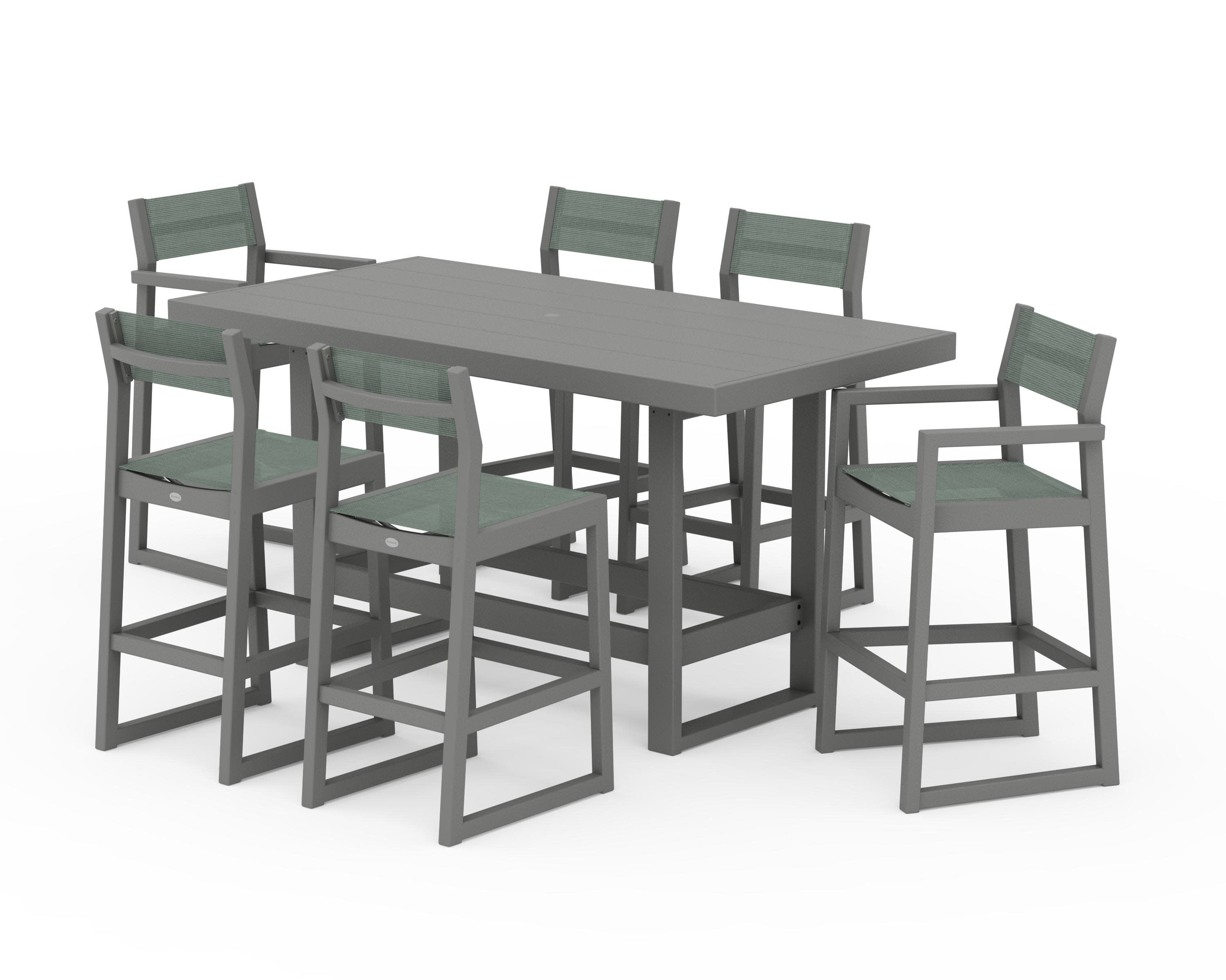EDGE Sling 7-Piece Bar Table Set in Slate Grey / Dupioni Sea Mist Sling