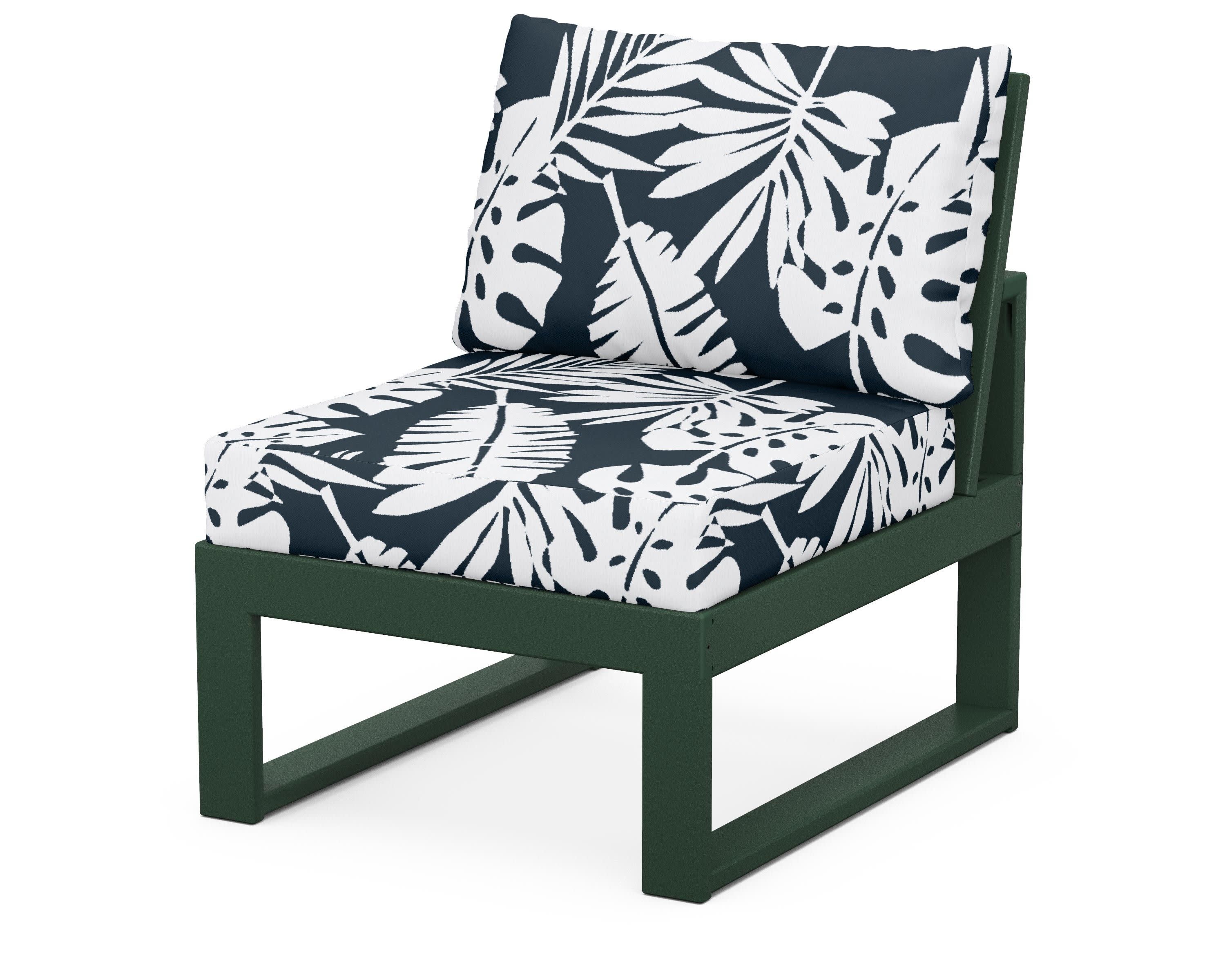 Modular Armless Chair in Green / Leaf Marine Indigo
