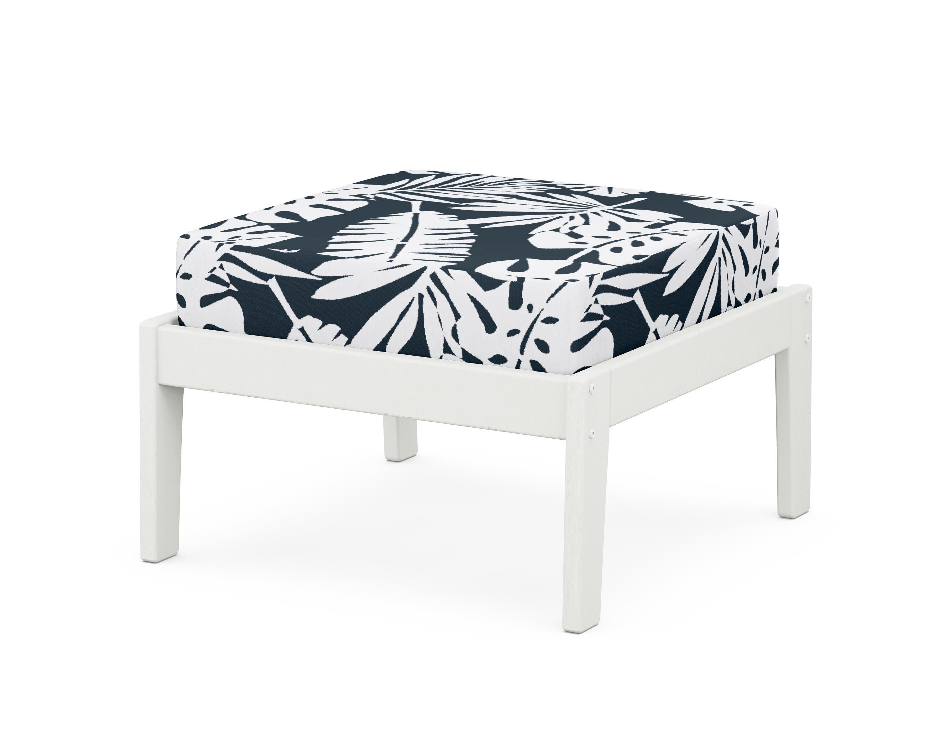 Deep Seating Ottoman in Vintage White / Leaf Marine Indigo