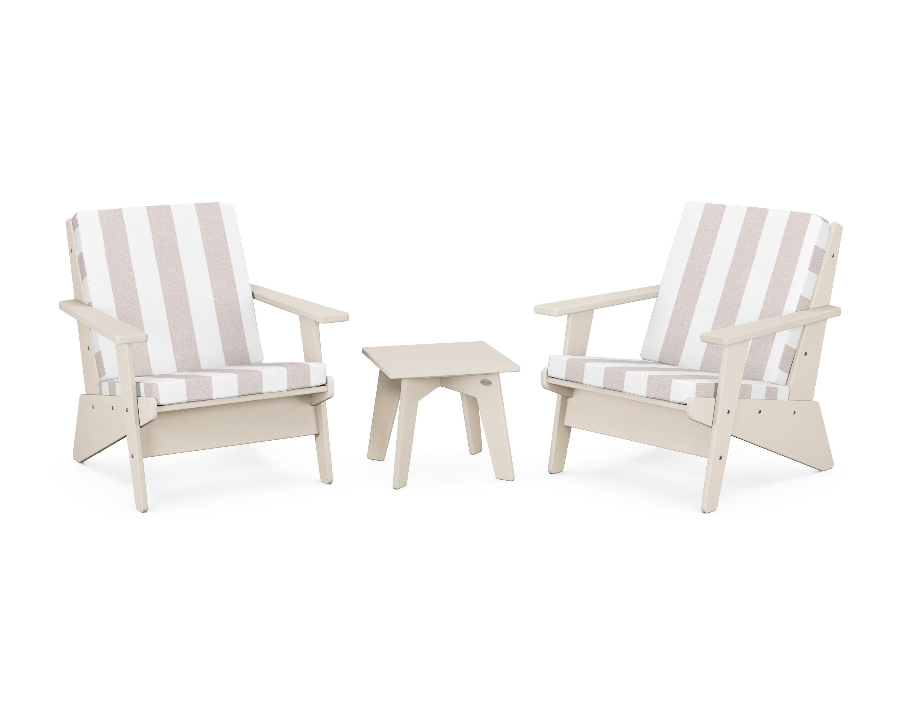 Riviera Modern Lounge 3-Piece Set in Sand / Cabana Stripe Dune Burlap