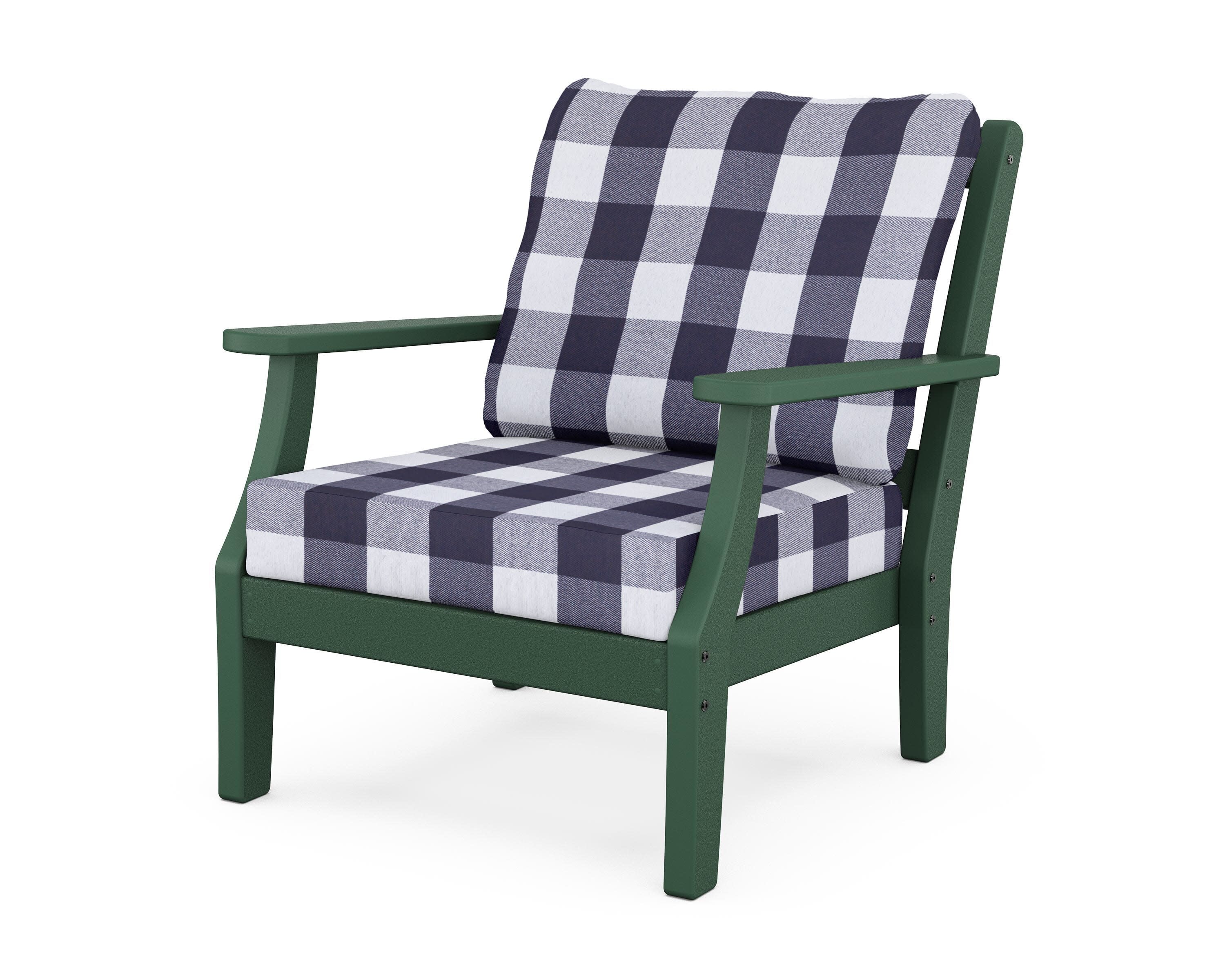 Chinoiserie Deep Seating Chair in Green / Buffalo Plaid Navy