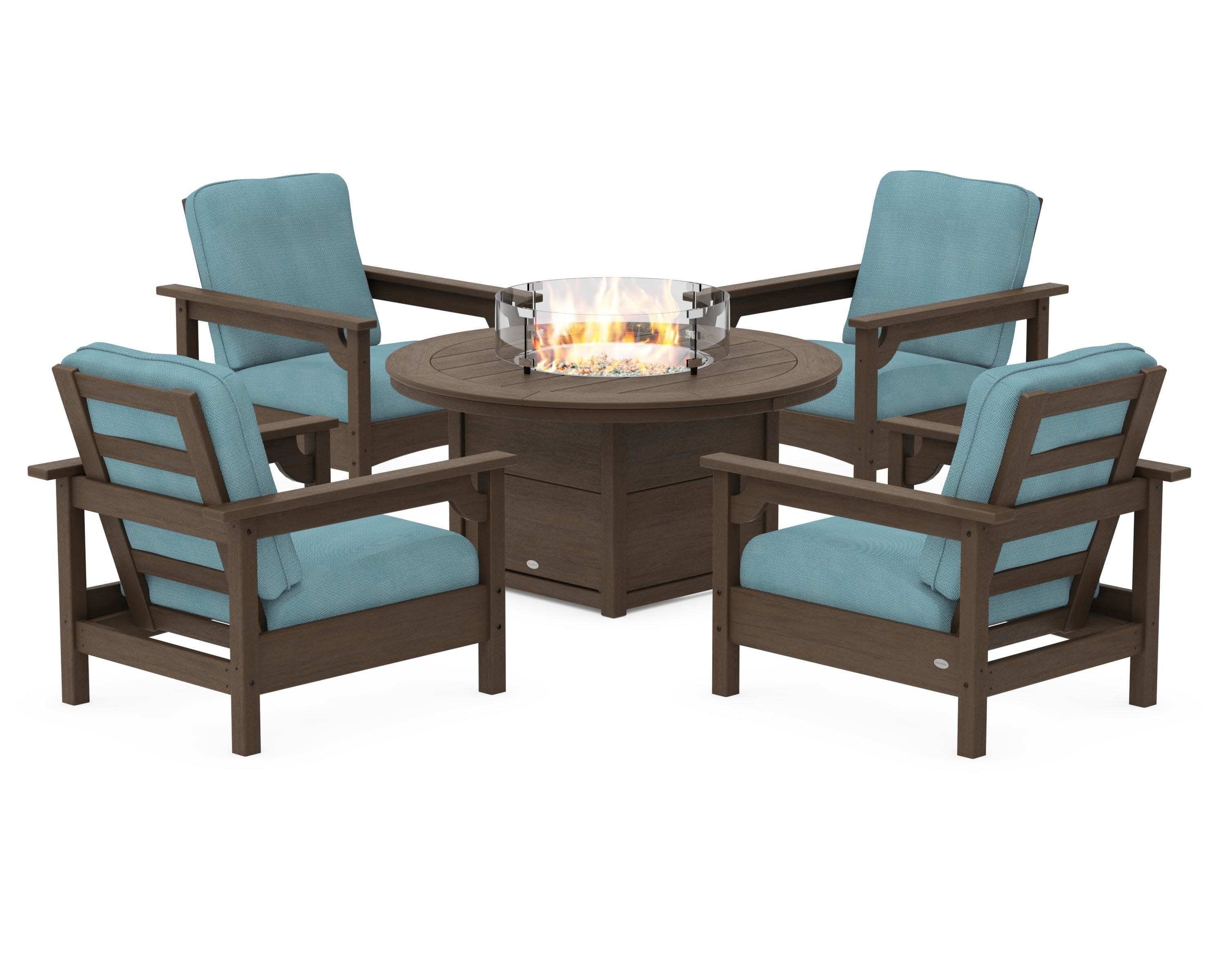 Club 5-Piece Conversation Set with Fire Pit Table in Kona / Lattice Sky Blue