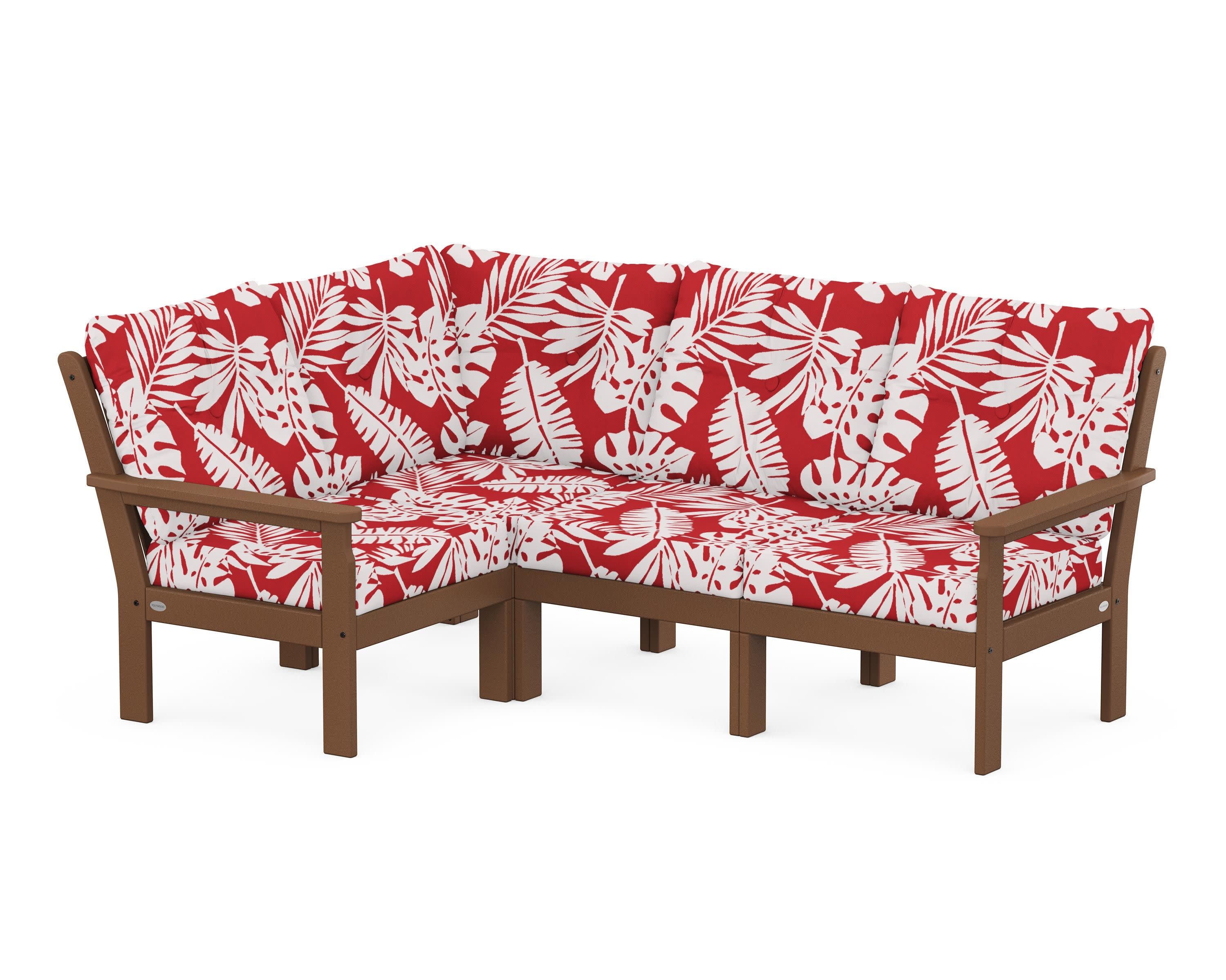 Vineyard 4-Piece Sectional in Teak / Leaf Crimson