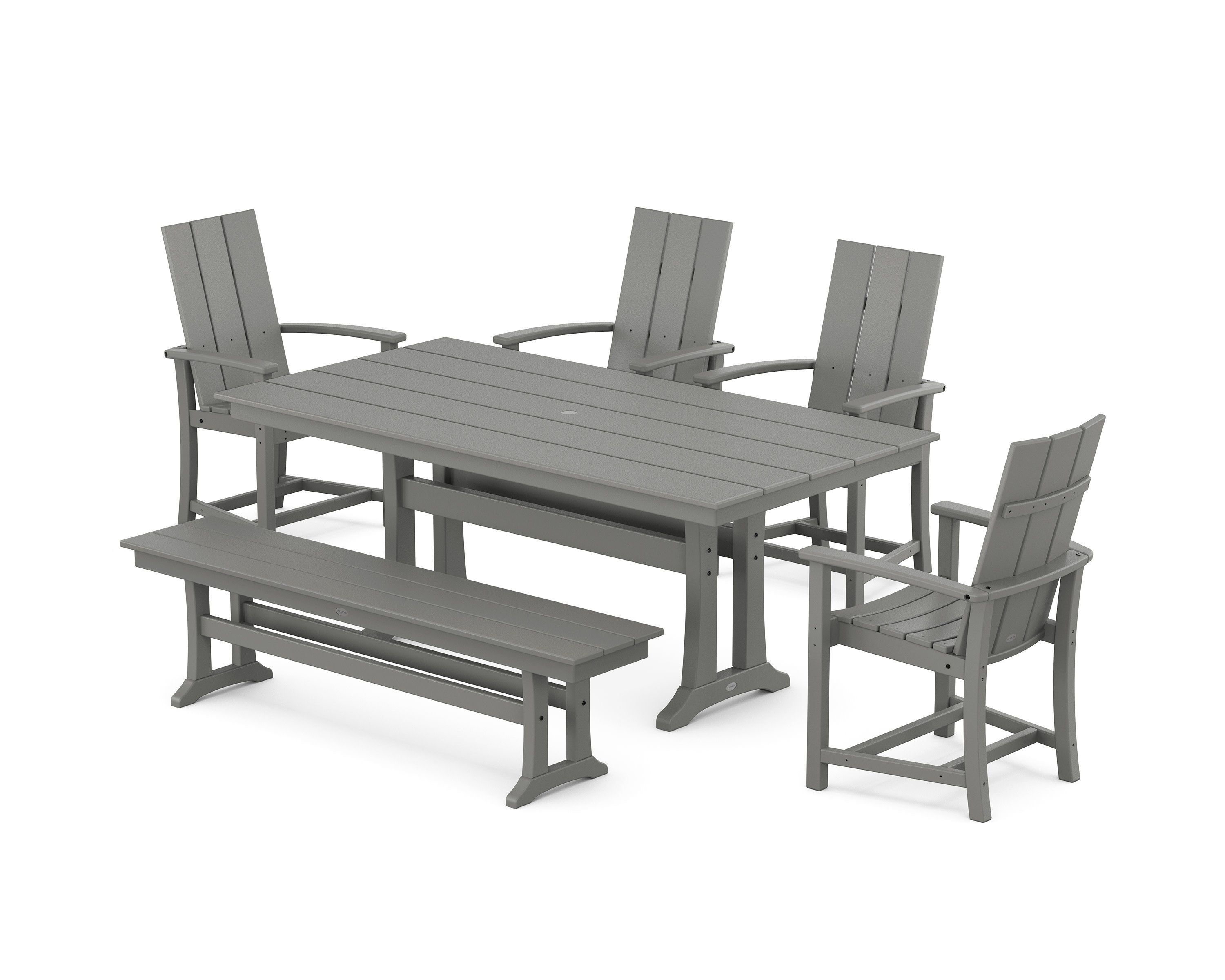 Modern Adirondack 6-Piece Farmhouse Dining Set with Trestle Legs Bench in Slate Grey