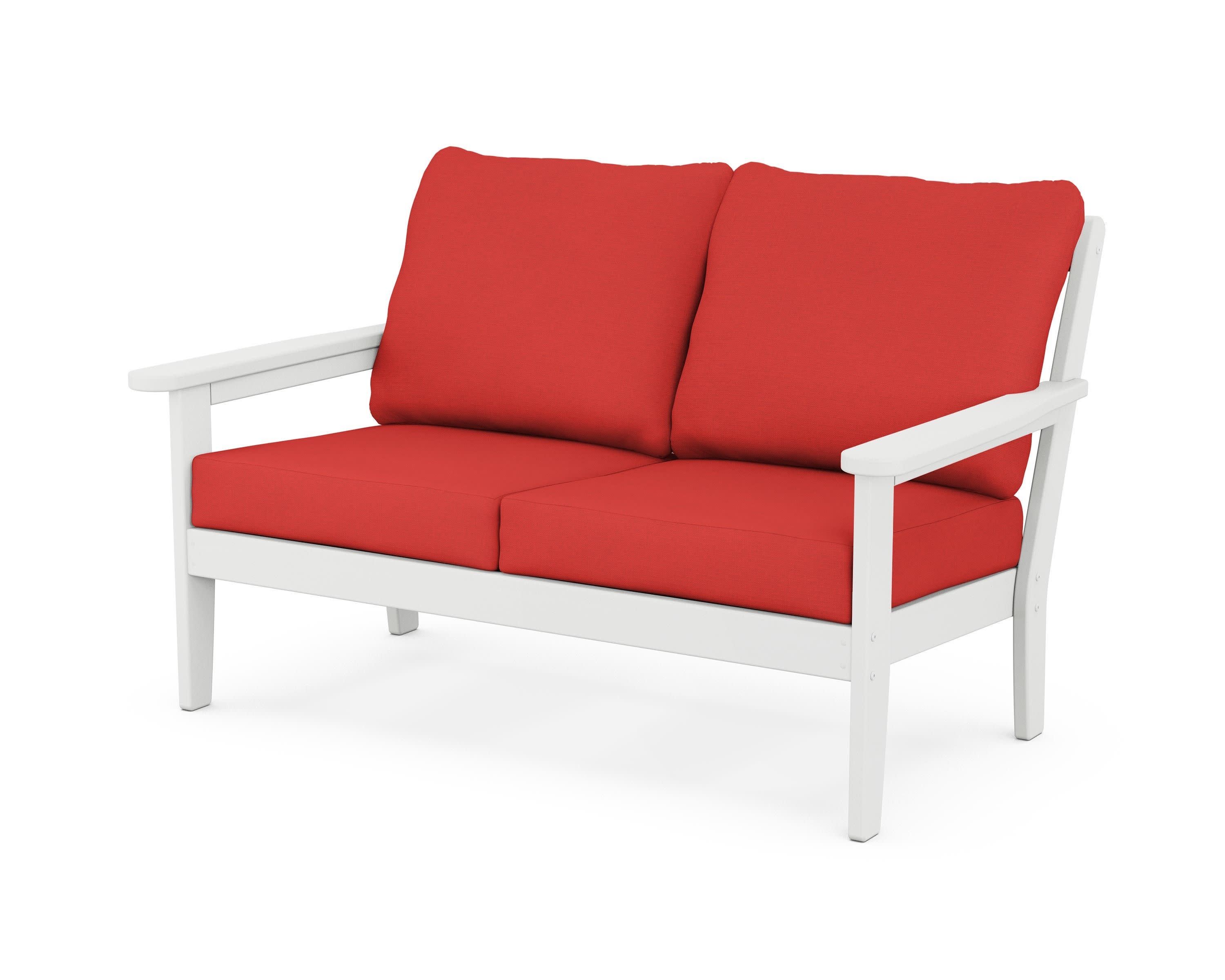 Cottage Deep Seating Loveseat in White / Crimson Linen