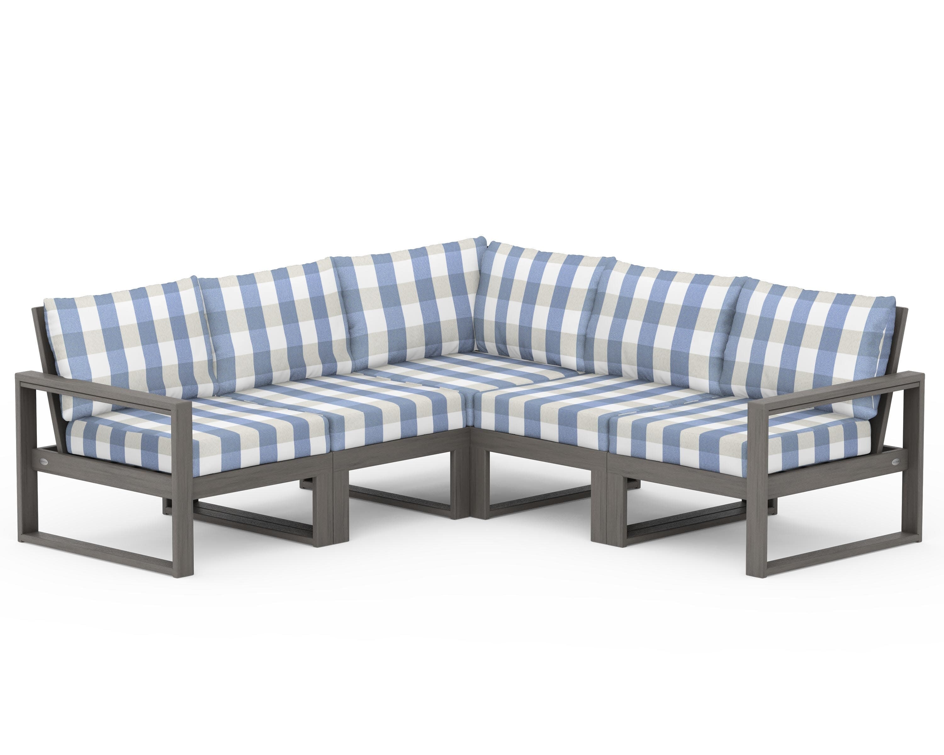 EDGE 5-Piece Modular Deep Seating Set in Driftwood / Buffalo Plaid Sky Blue