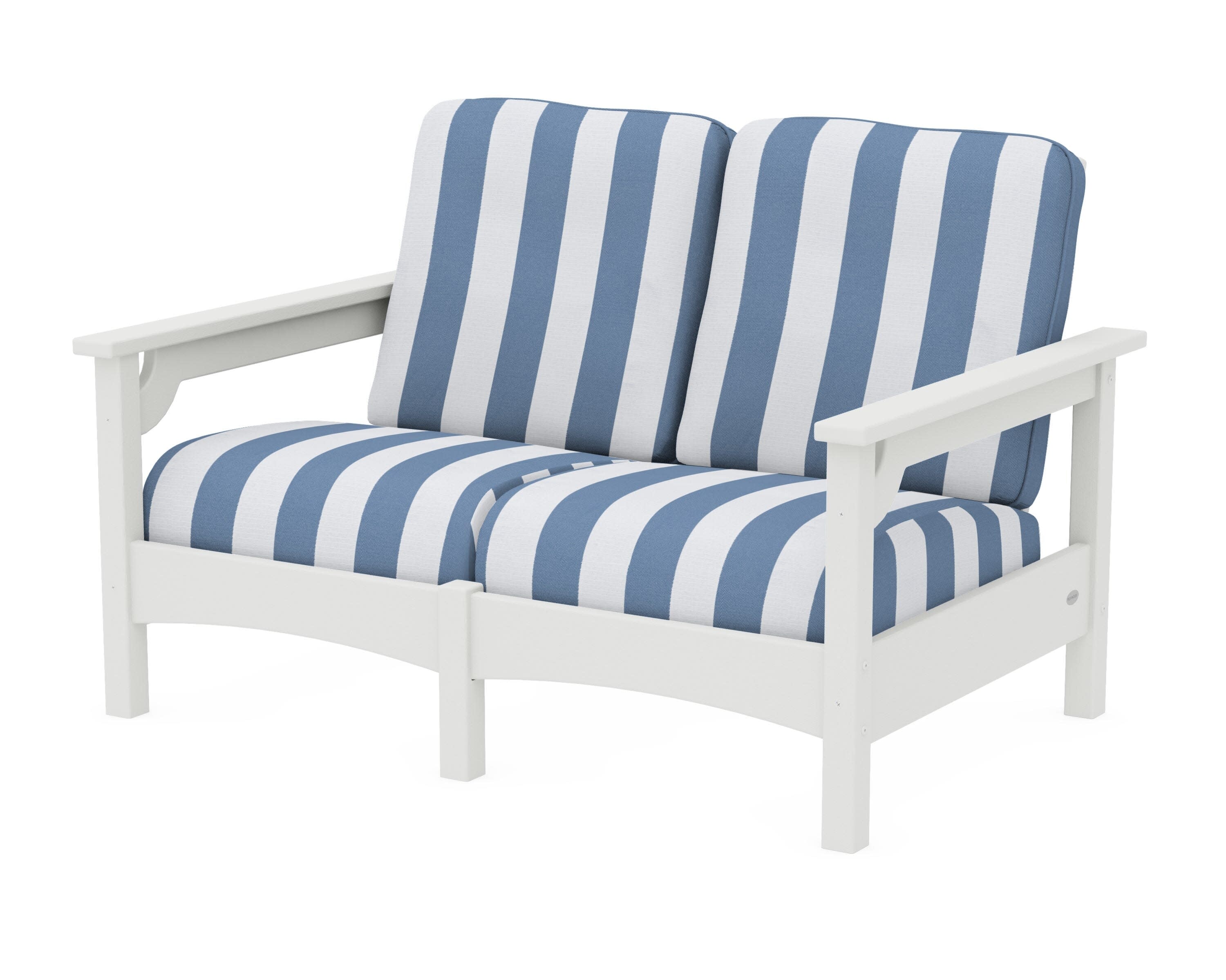 Club Loveseat in Vintage White / Cabana Stripe Sky Blue