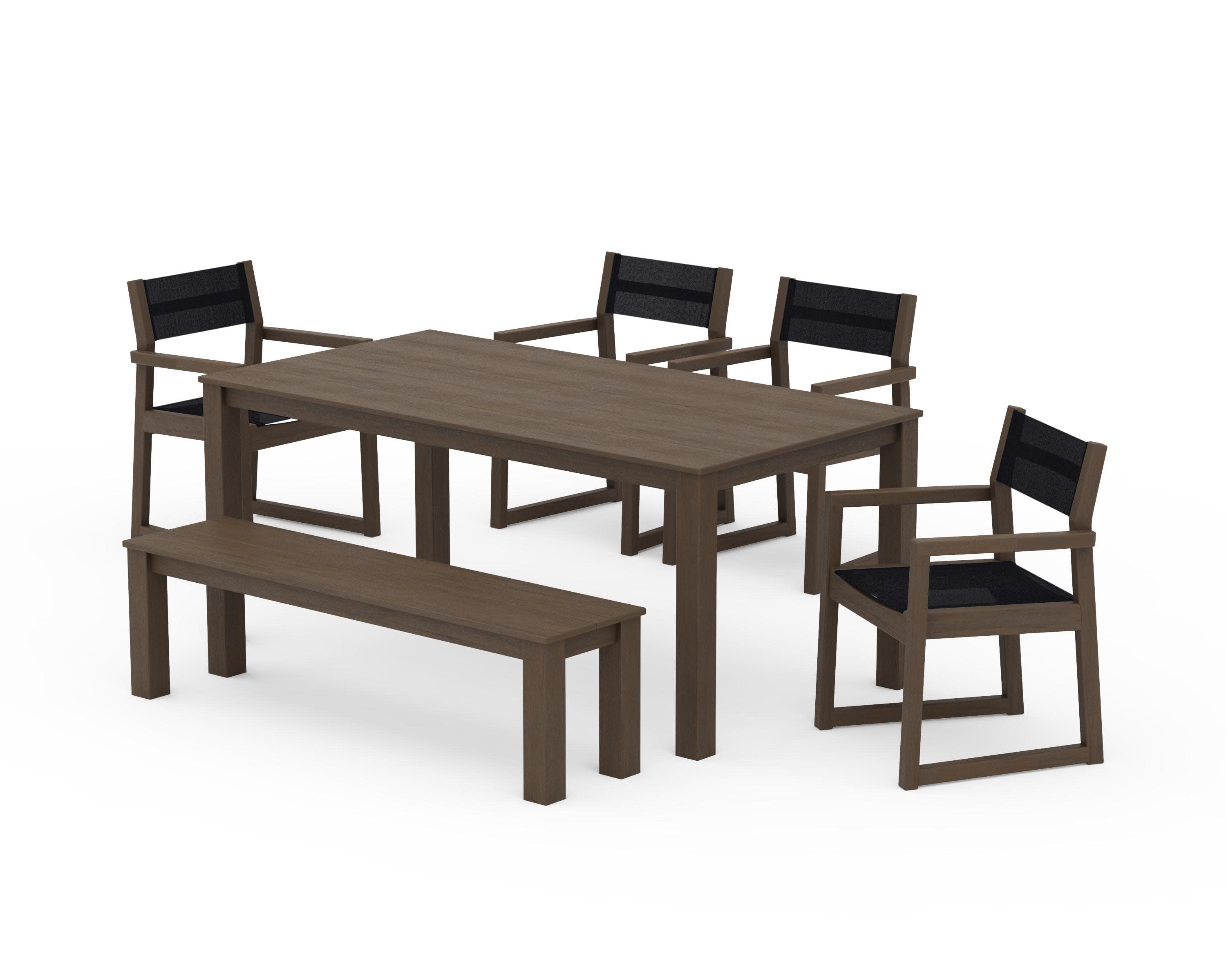 EDGE Sling Arm Chair 6-Piece Parsons Dining Set with Bench in Kona / Black Sling
