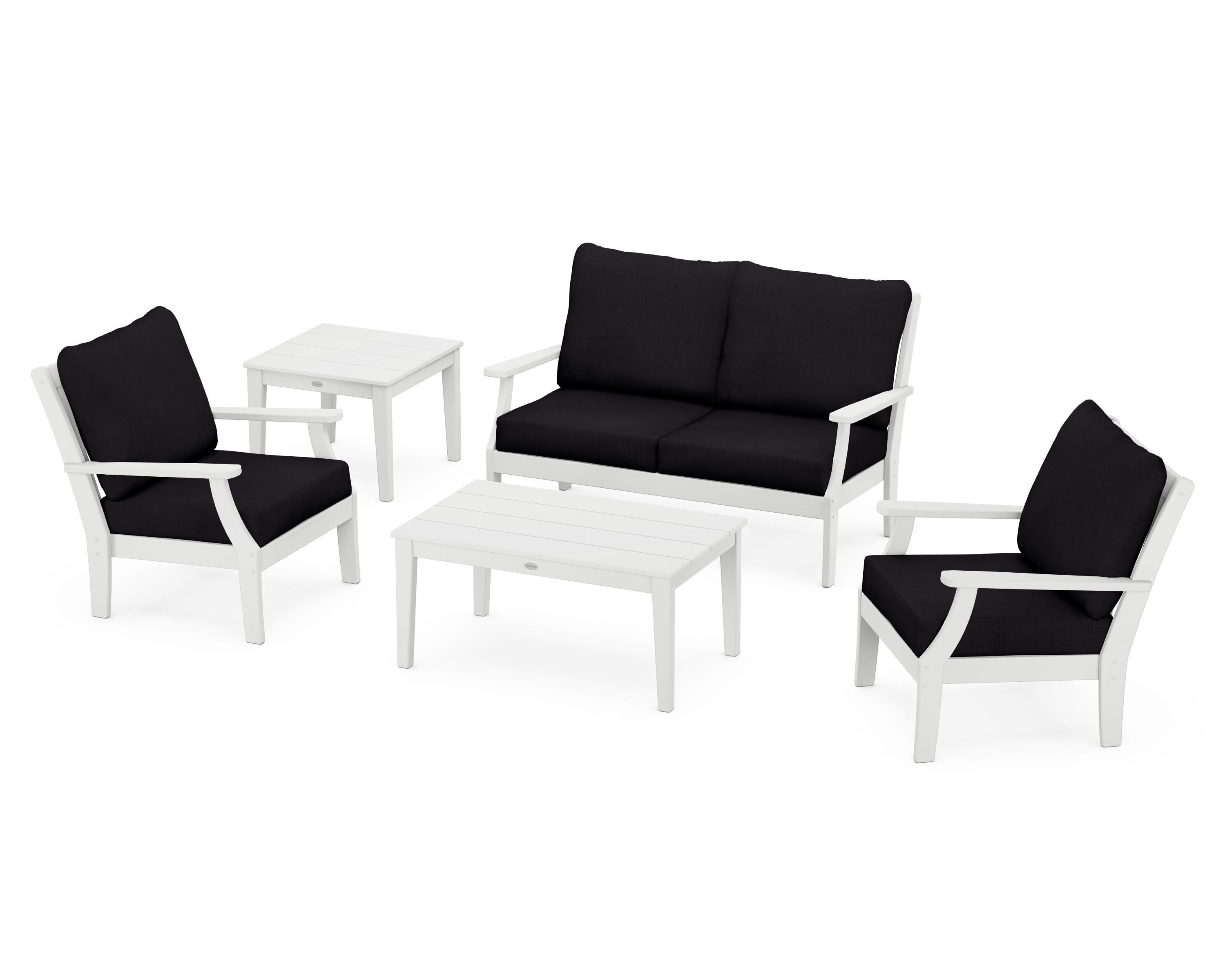 Braxton 5-Piece Deep Seating Set in White / Midnight Linen