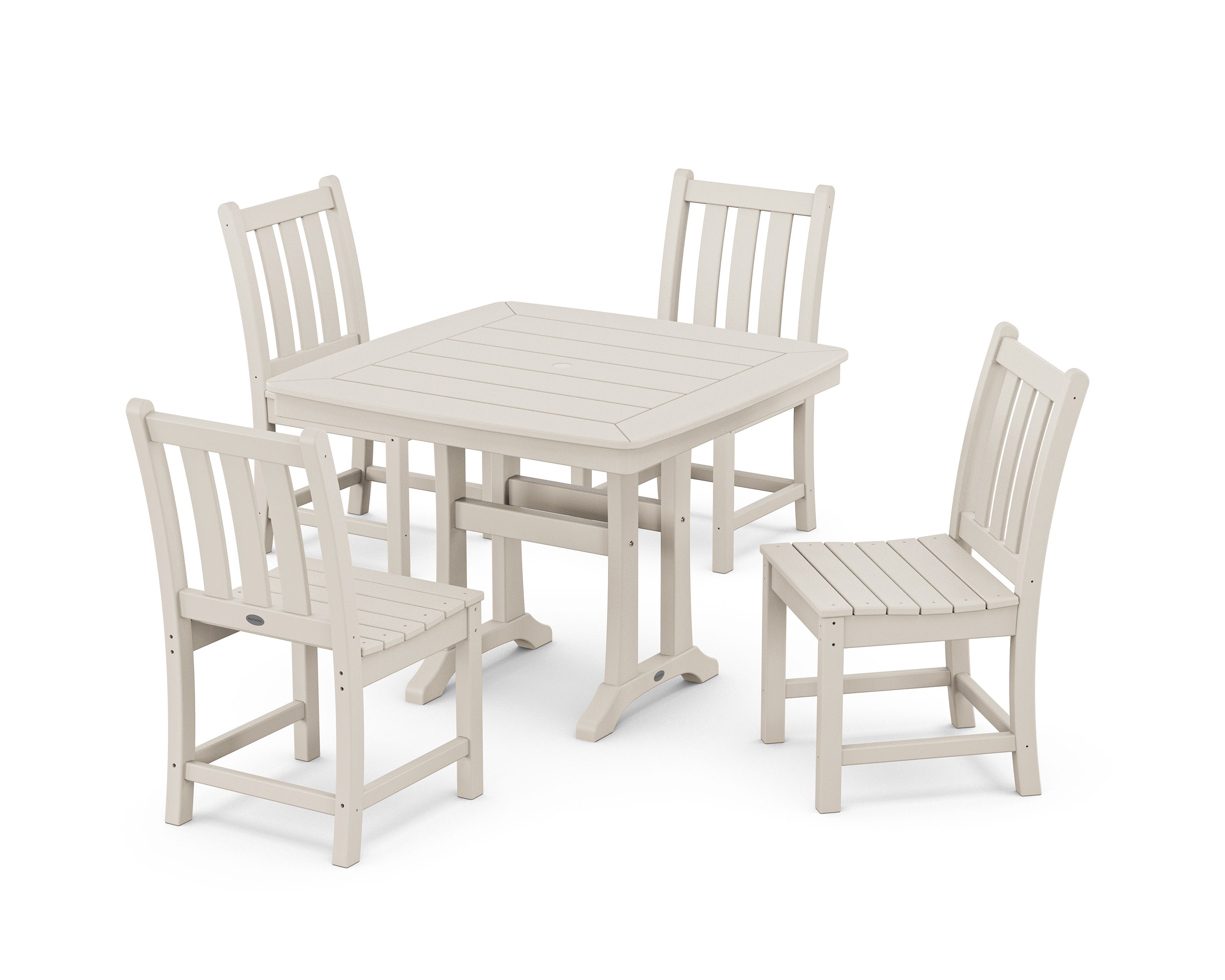 Traditional Garden Side Chair 5-Piece Dining Set with Trestle Legs in Sand