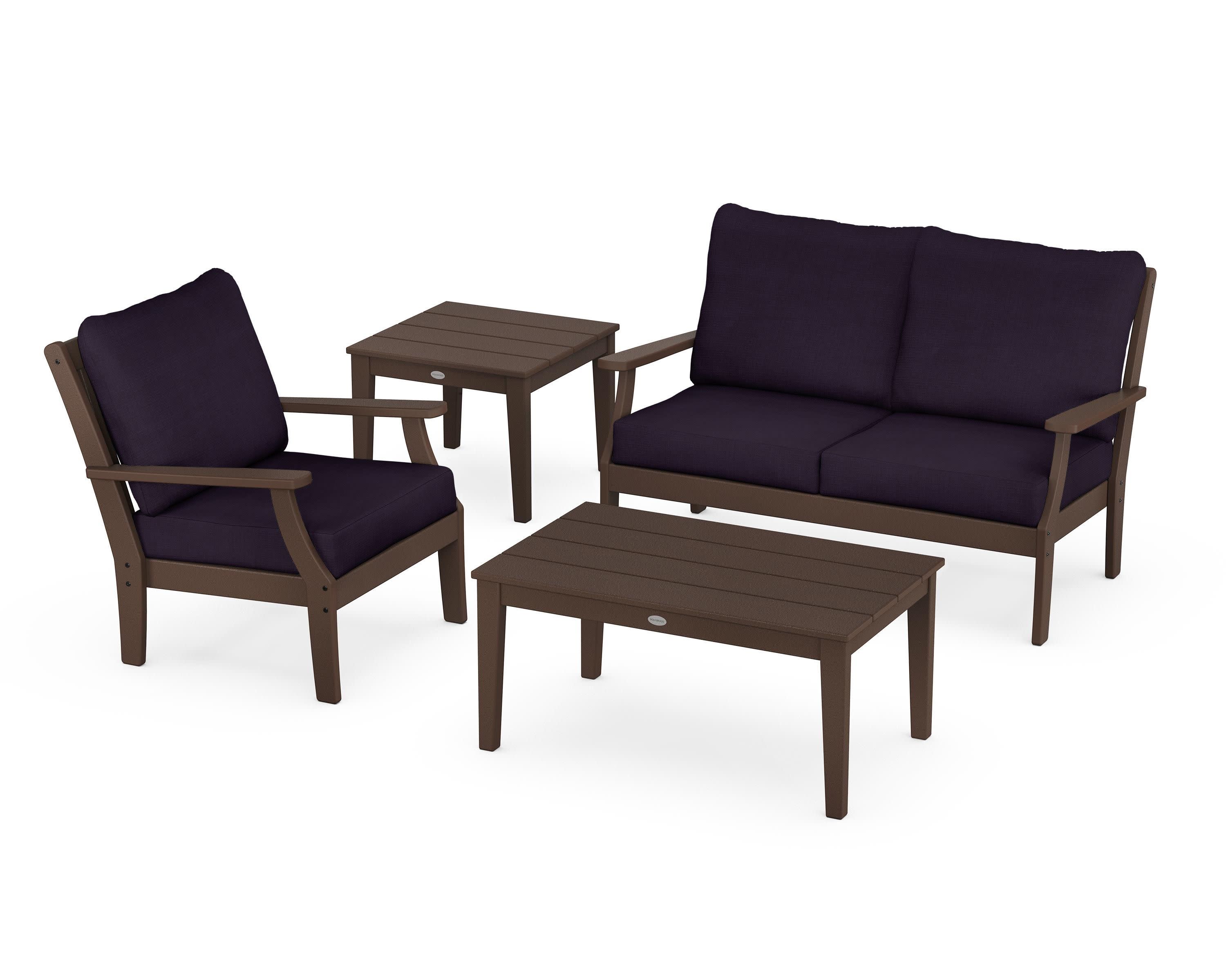 Braxton 4-Piece Deep Seating Set in Mahogany / Navy Linen