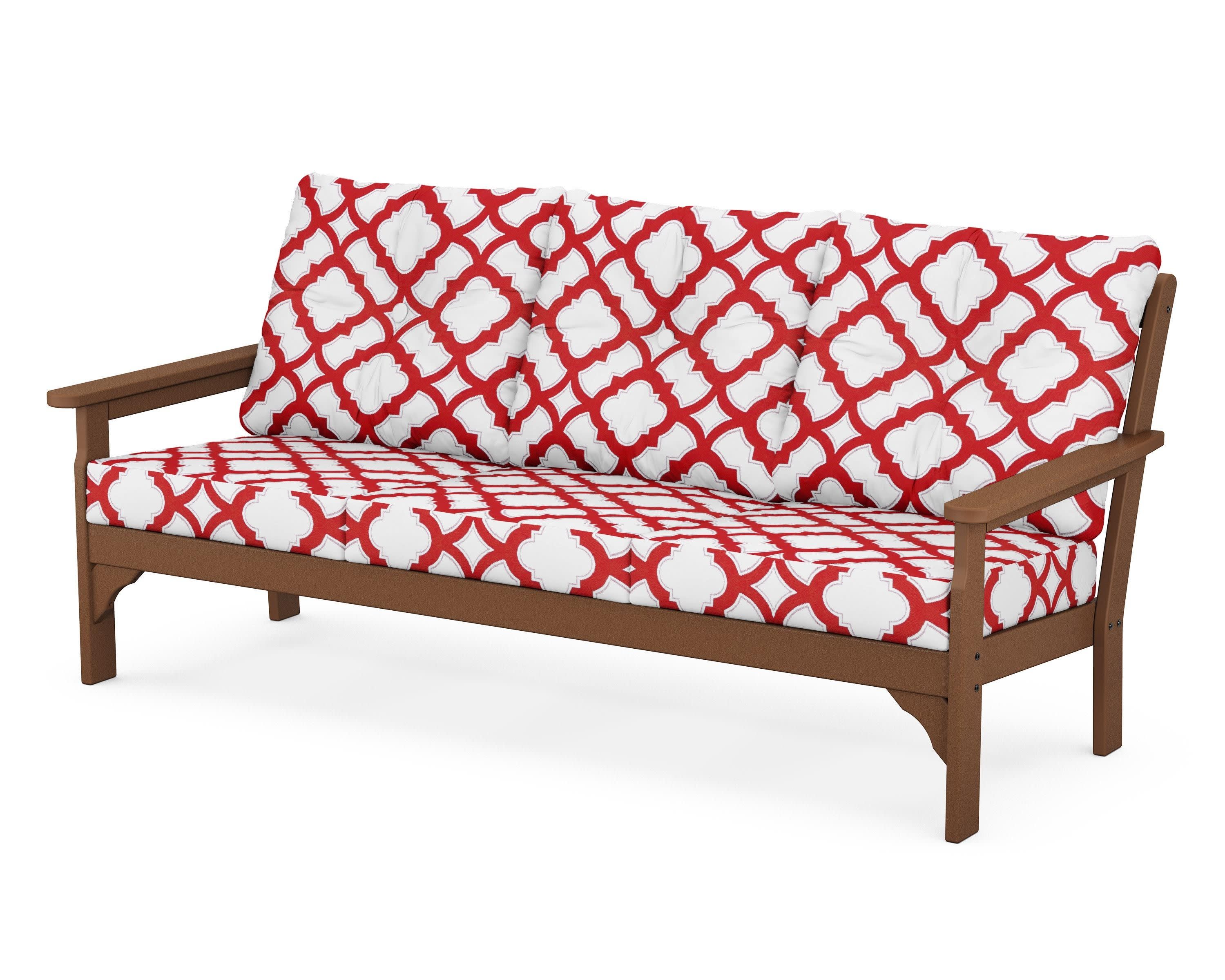 Vineyard Deep Seating Sofa in Teak / Trellis Crimson