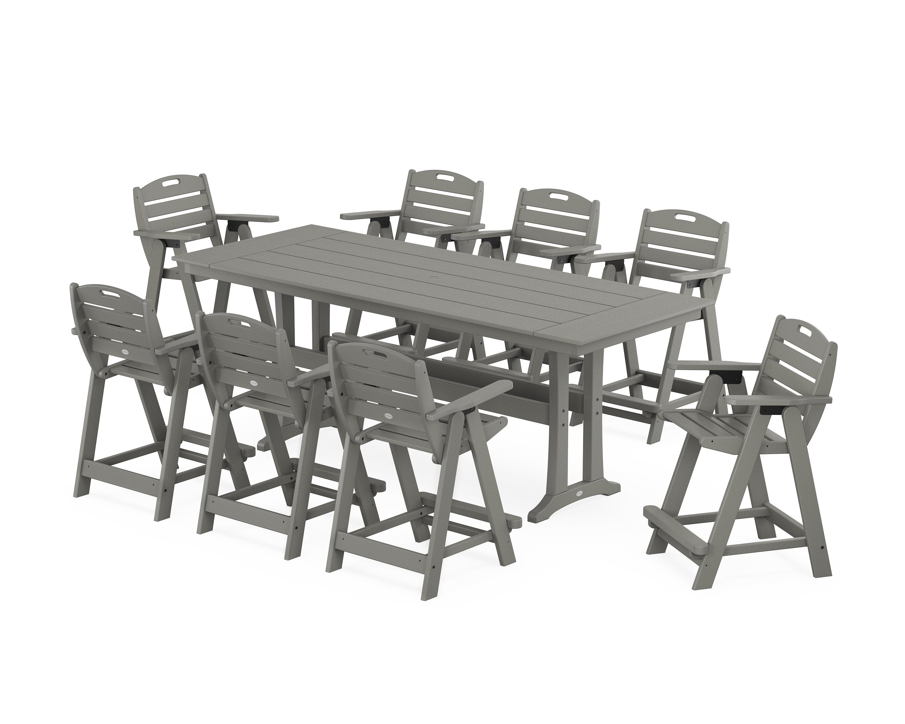 Nautical 9-Piece Farmhouse Counter Set with Trestle Legs in Slate Grey