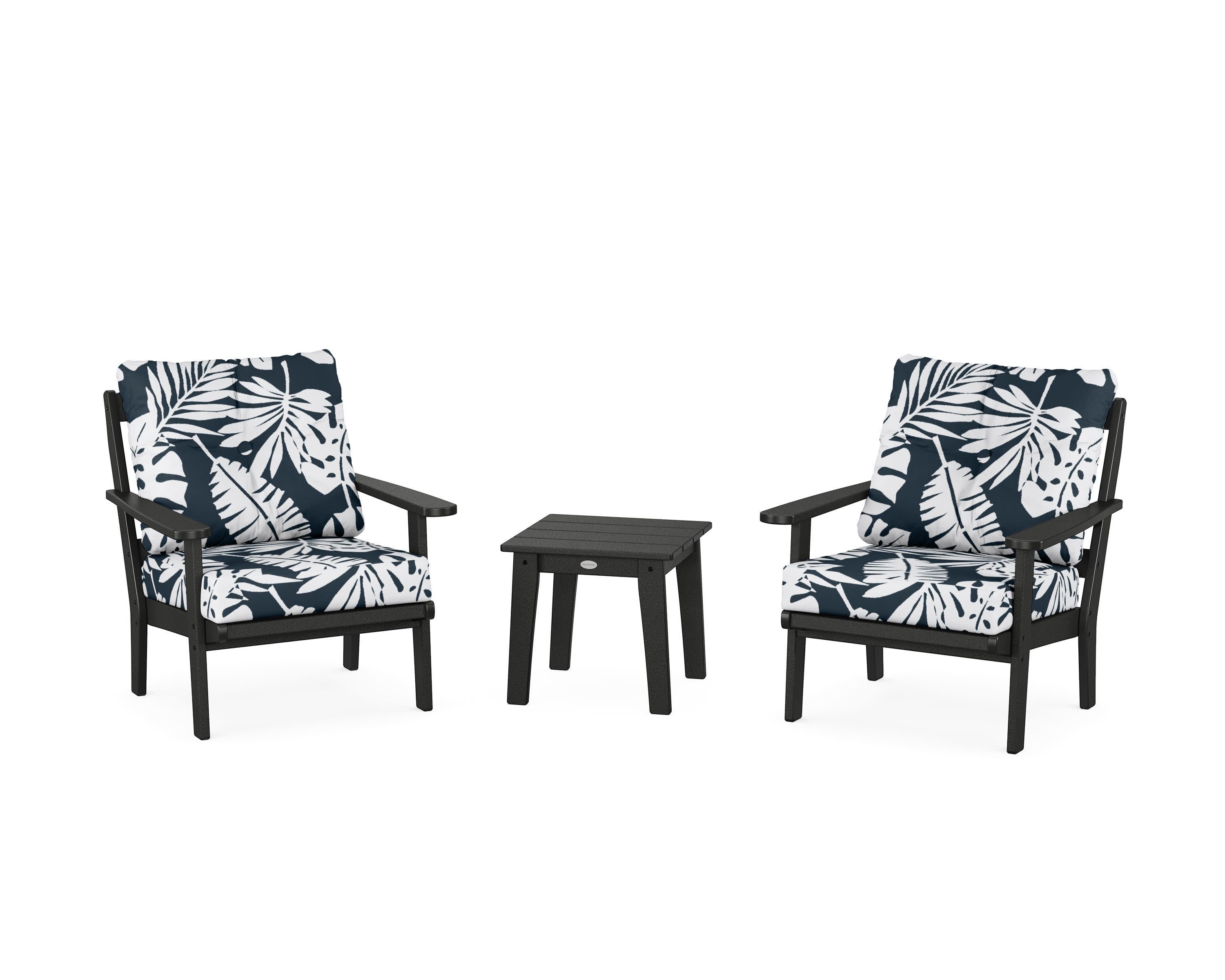Mission 3-Piece Deep Seating Set in Black / Leaf Marine Indigo