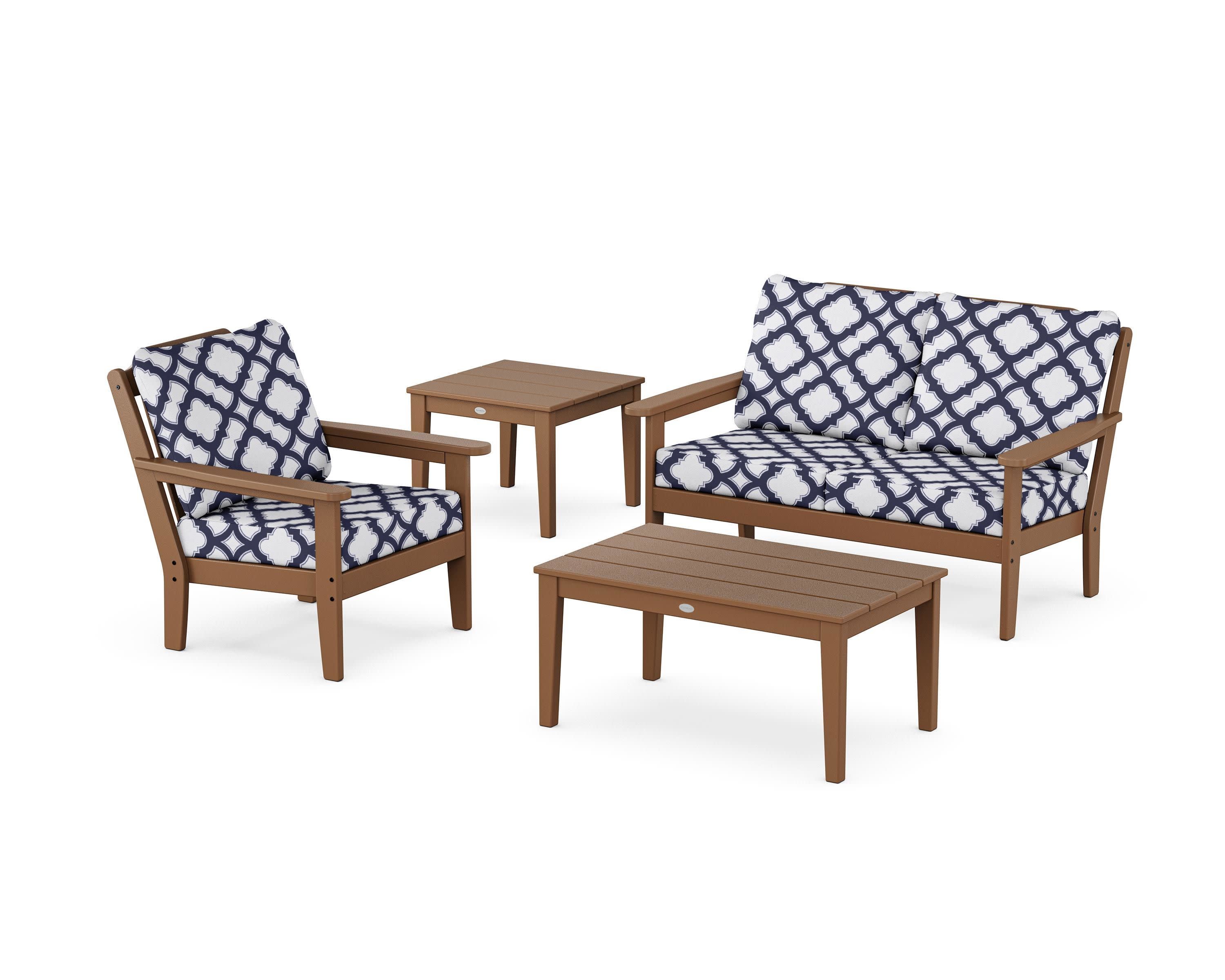 Wovendale 4-Piece Deep Seating Set in Teak / Trellis Navy